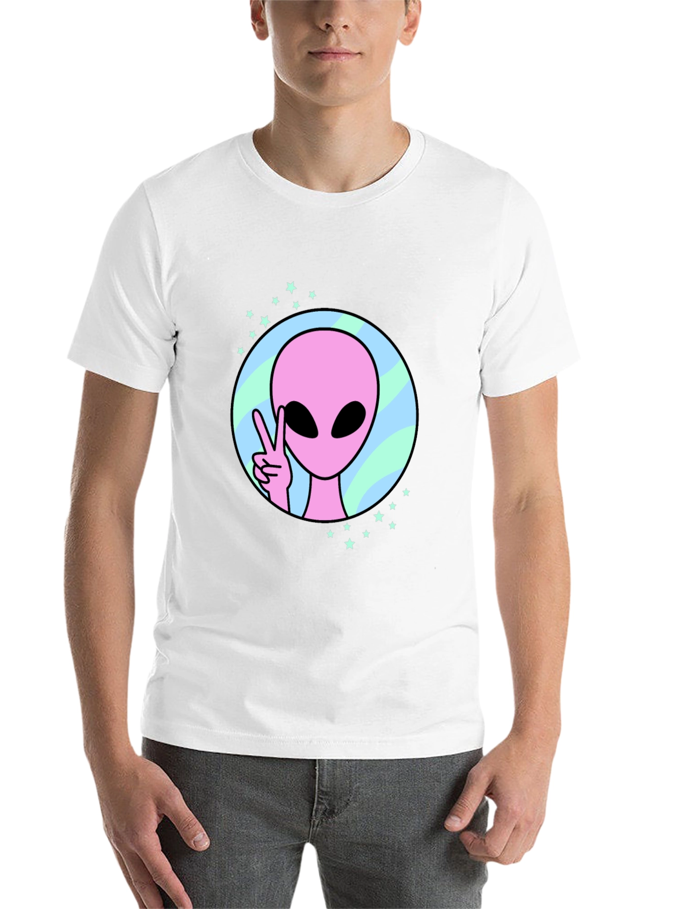 Black Peace Alien Graphic Tee - Black Cotton Shirt view 14