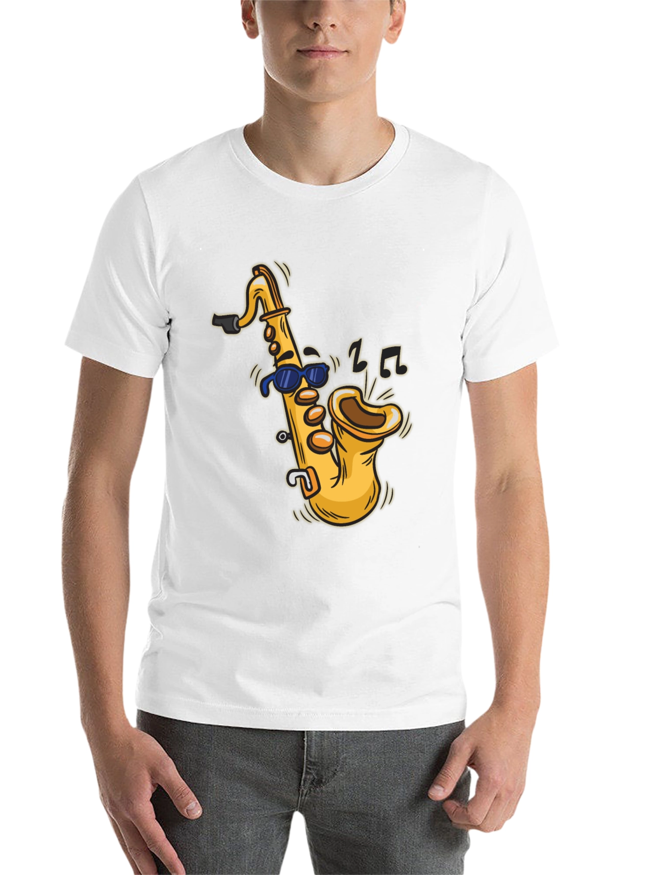 Black Cool Saxophone Cartoon Black T-Shirt view 14