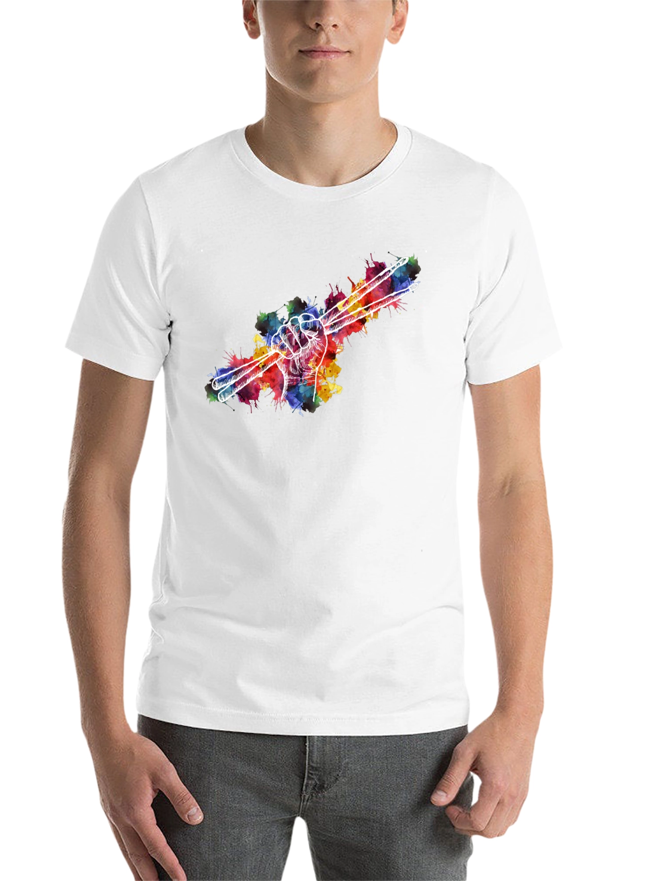 Black Drummer Hand Drumsticks Colorful T-Shirt view 14
