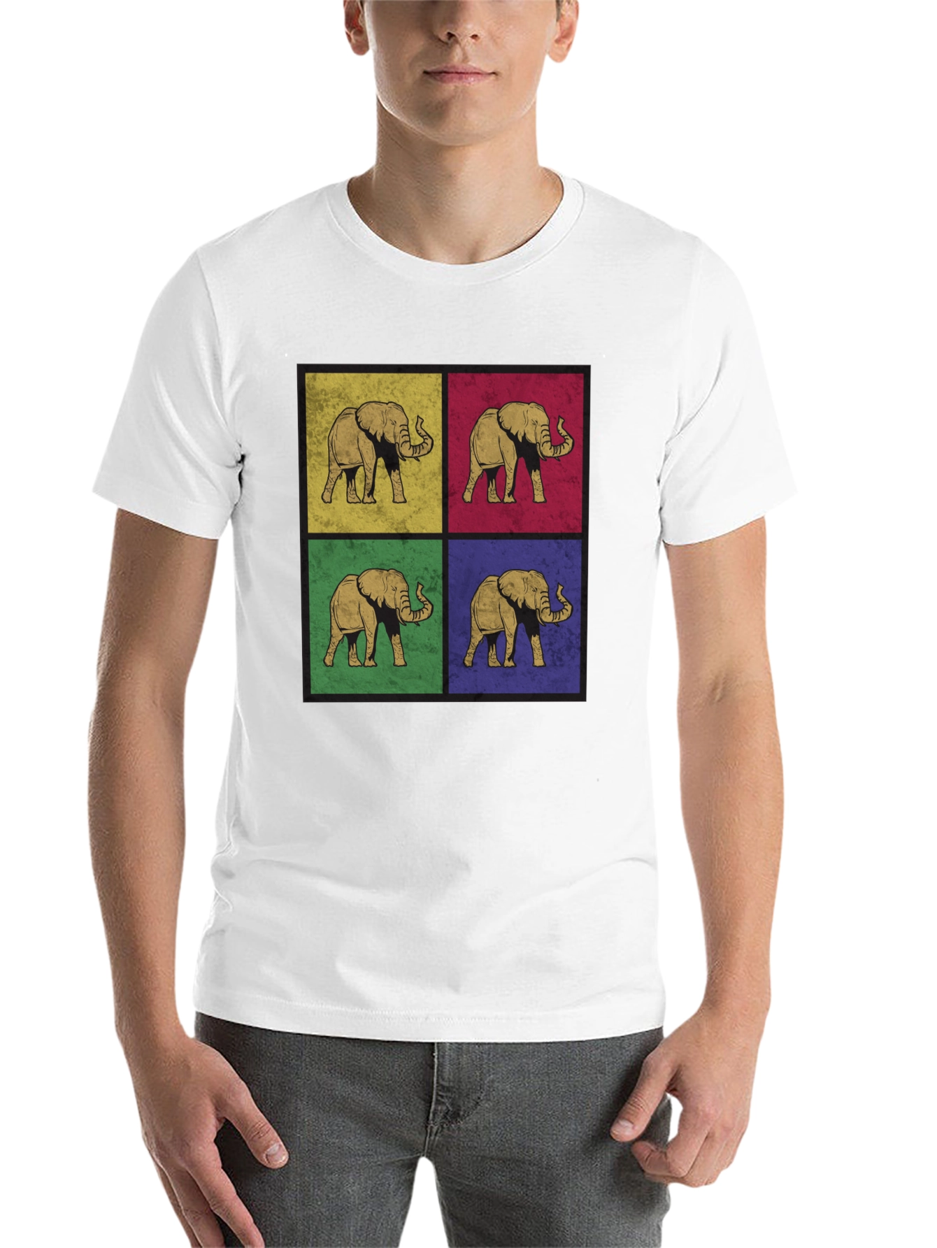 Black Retro Elephant Pop Art Print T-Shirt - Black view 14