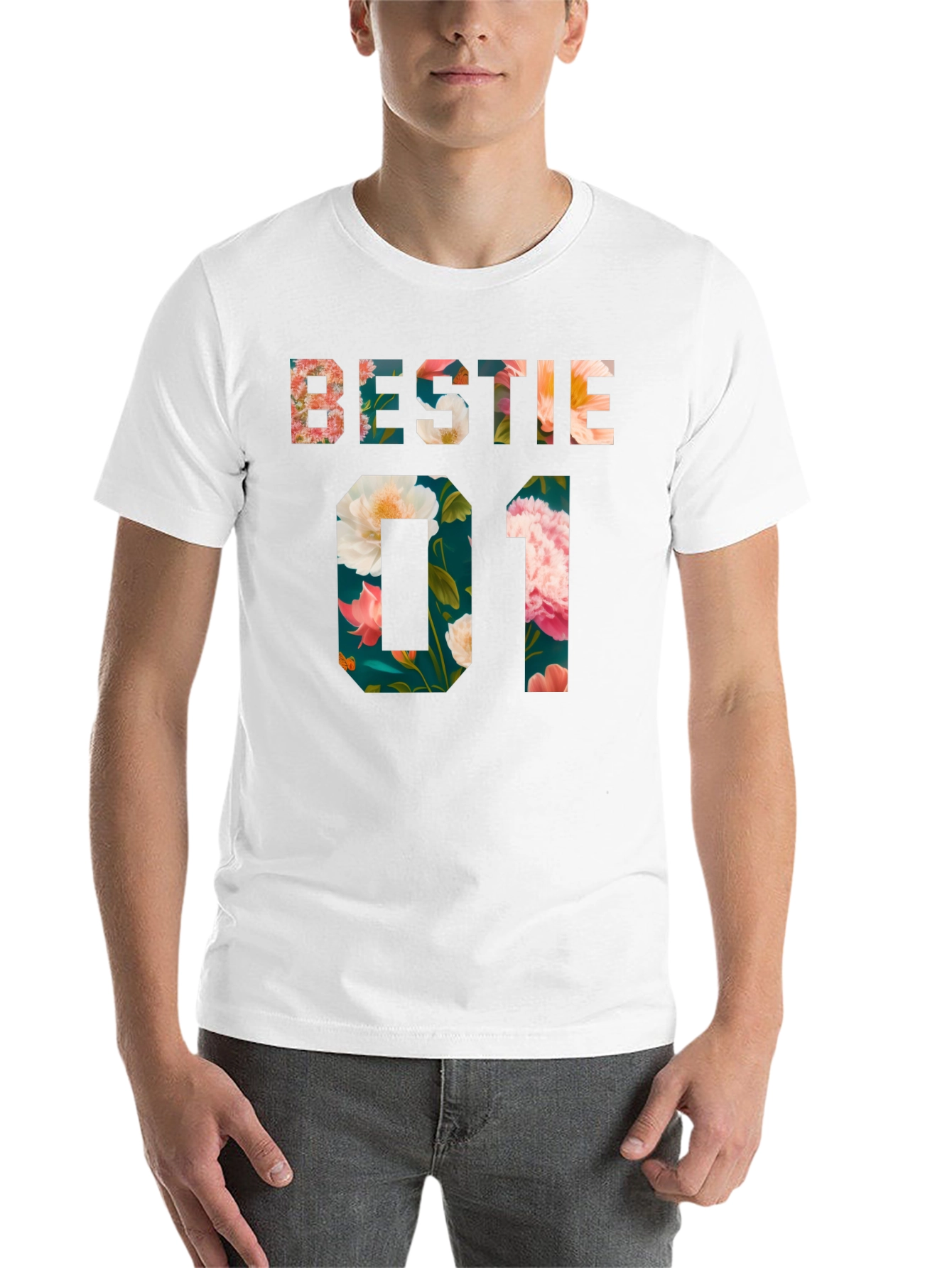 Black Floral Bestie 01 Black T-Shirt view 14