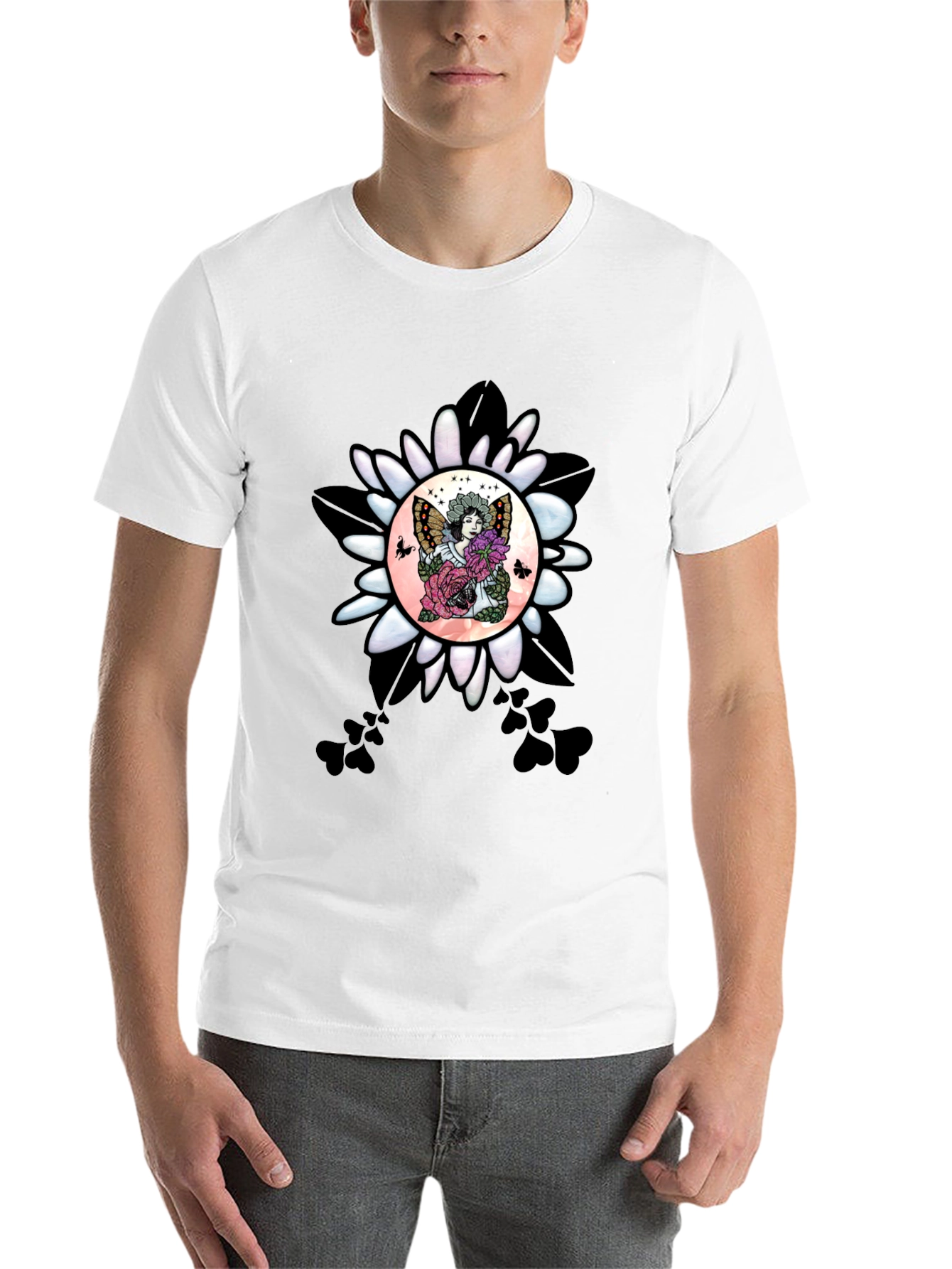 Black Floral Fairy Graphic T-Shirt - Unique Design view 14