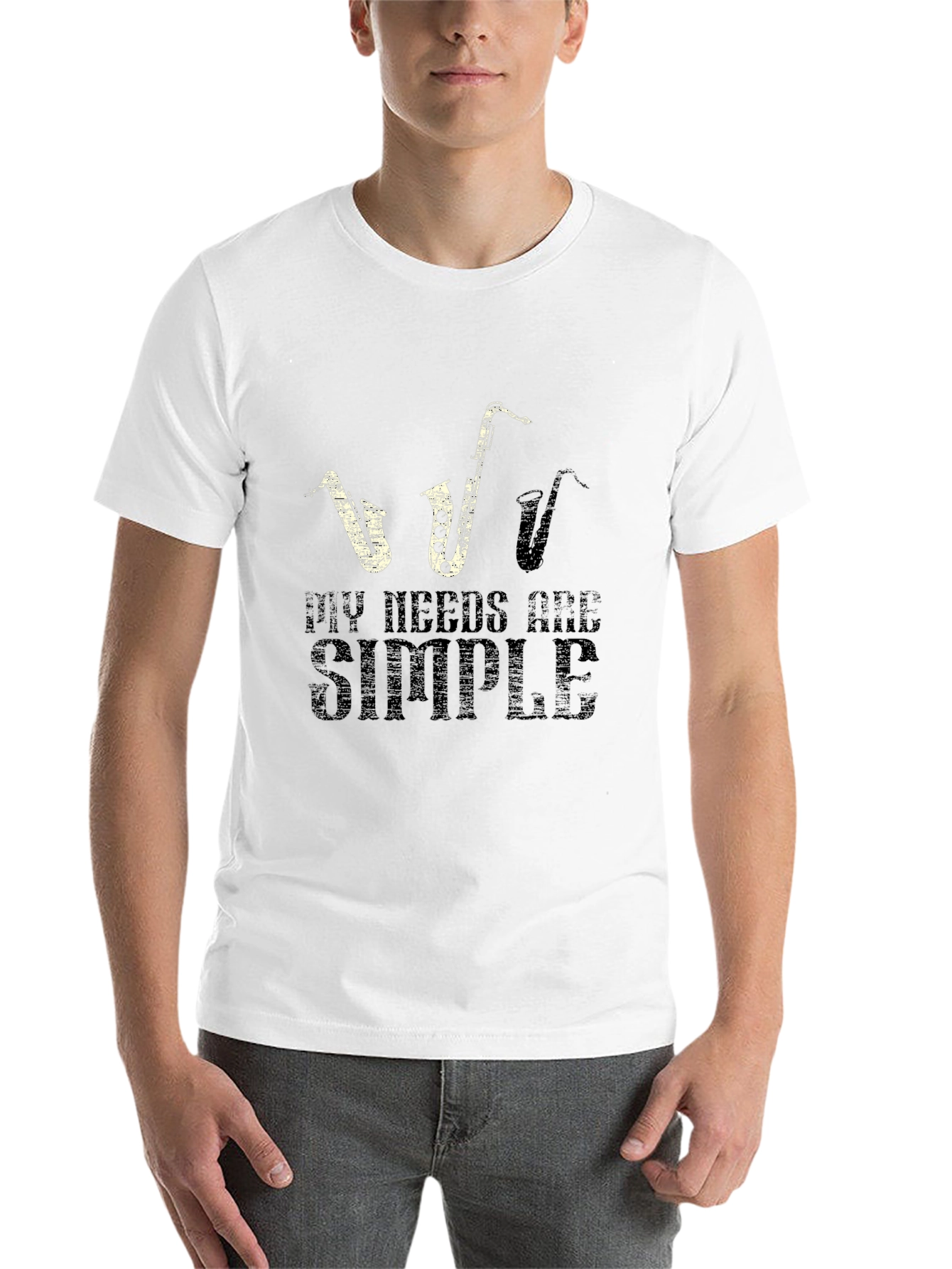 Black Saxophone Lover T-Shirt: My Needs Are Simple - Black view 14