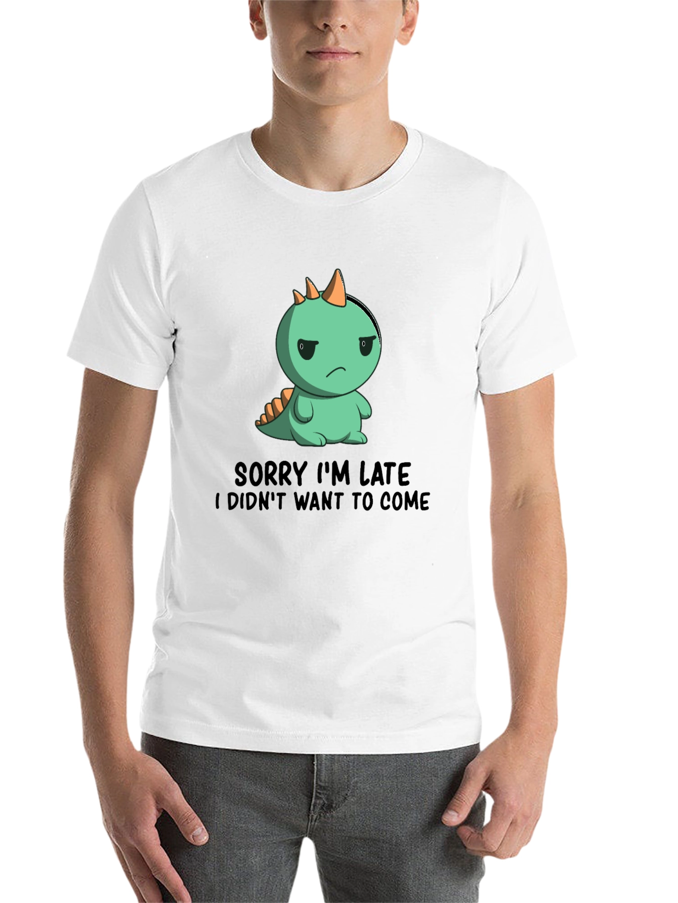 Black Funny Dinosaur Sorry I'm Late Graphic T-Shirt view 14