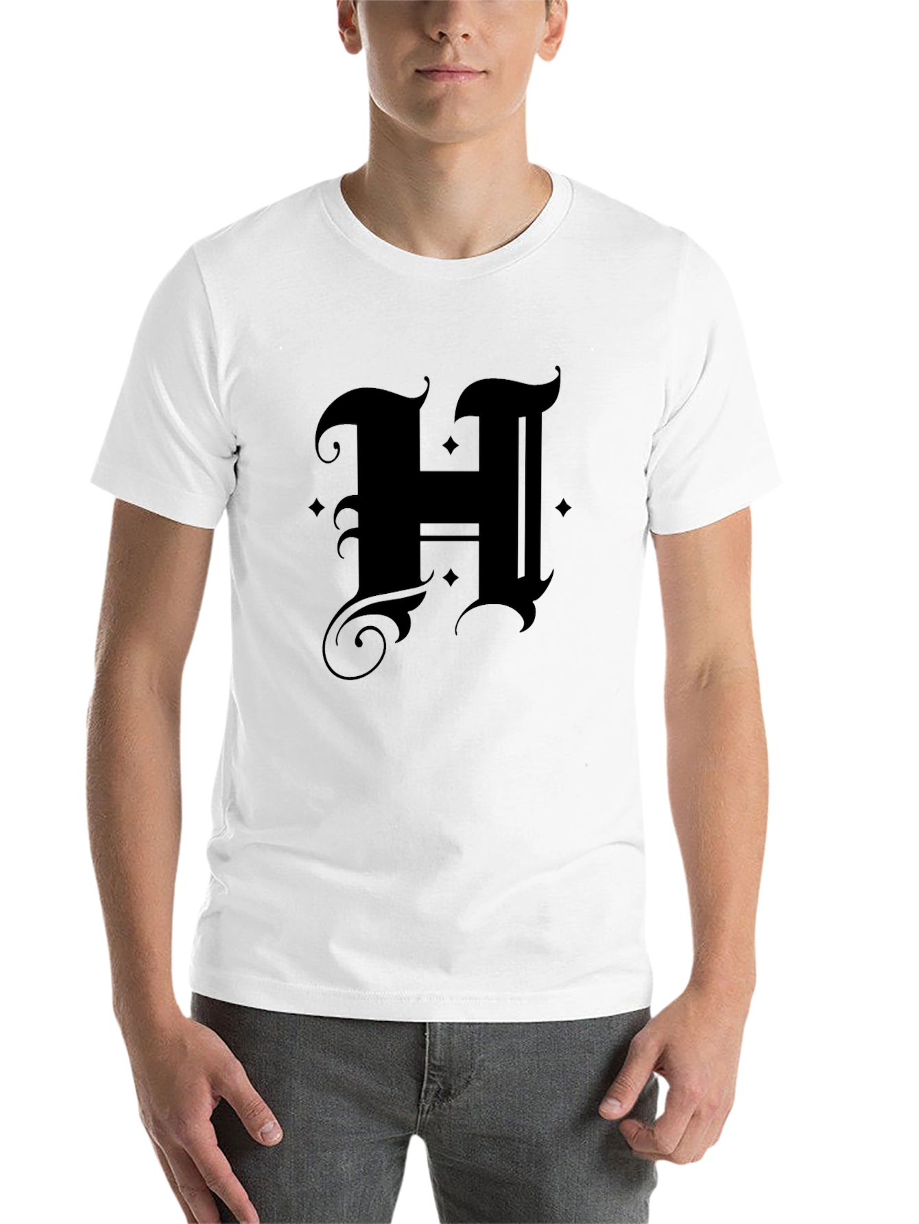 Black Gothic Initial "H" Black T-Shirt view 14