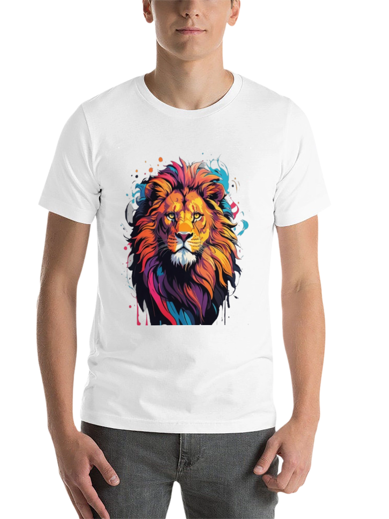 Black Vibrant Lion Graphic Tee - Artistic Men's T-Shirt view 14