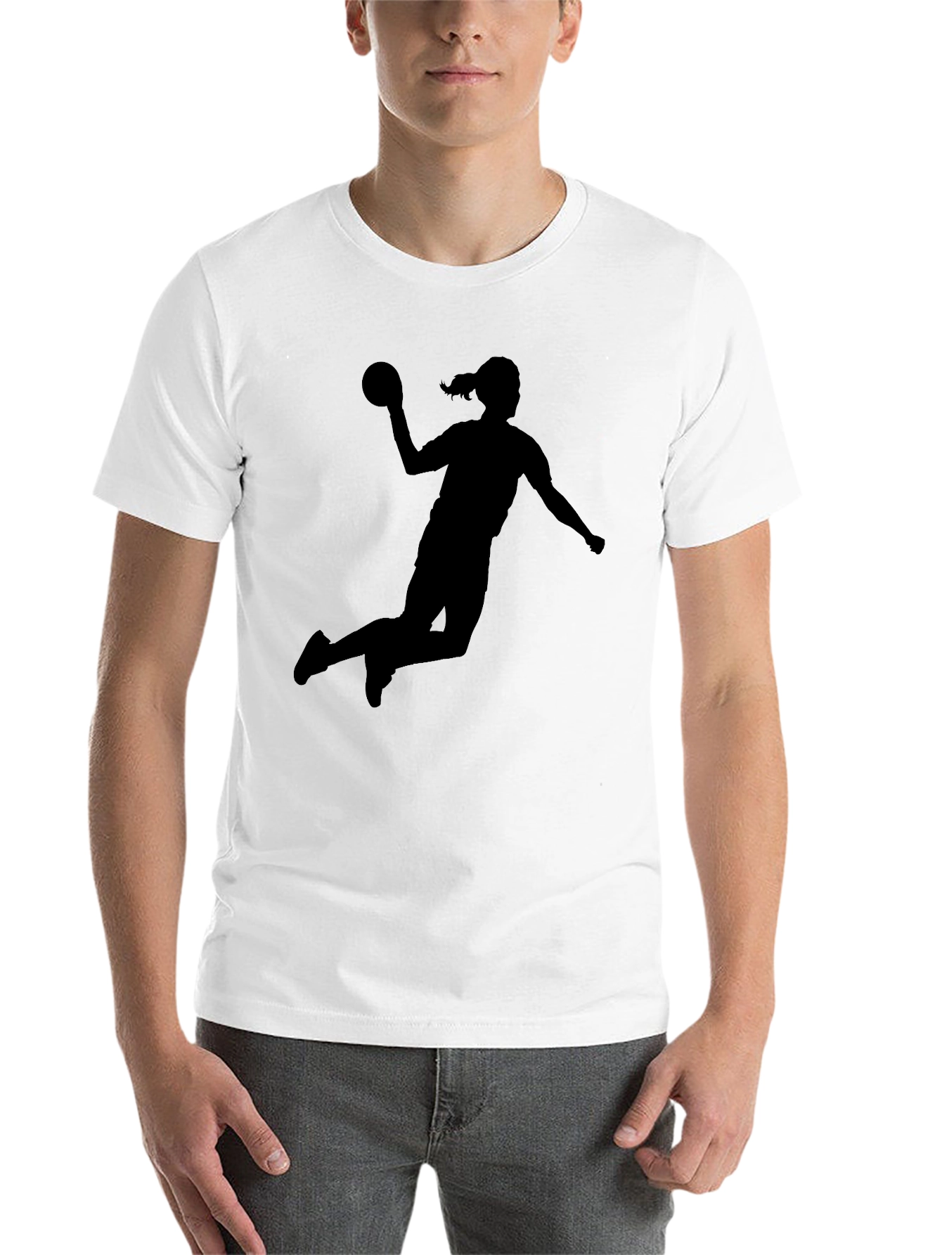 Black Handball Player Silhouette Black T-Shirt view 14