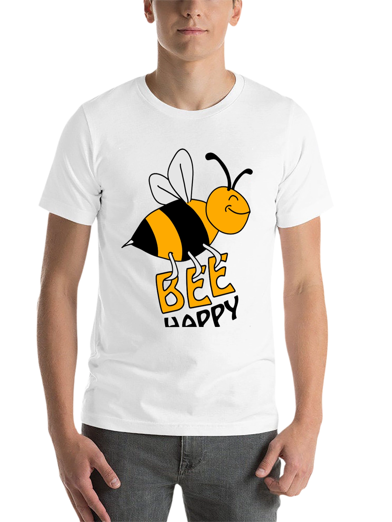 Black Bee Happy Graphic Tee - Black Cotton T-Shirt view 14