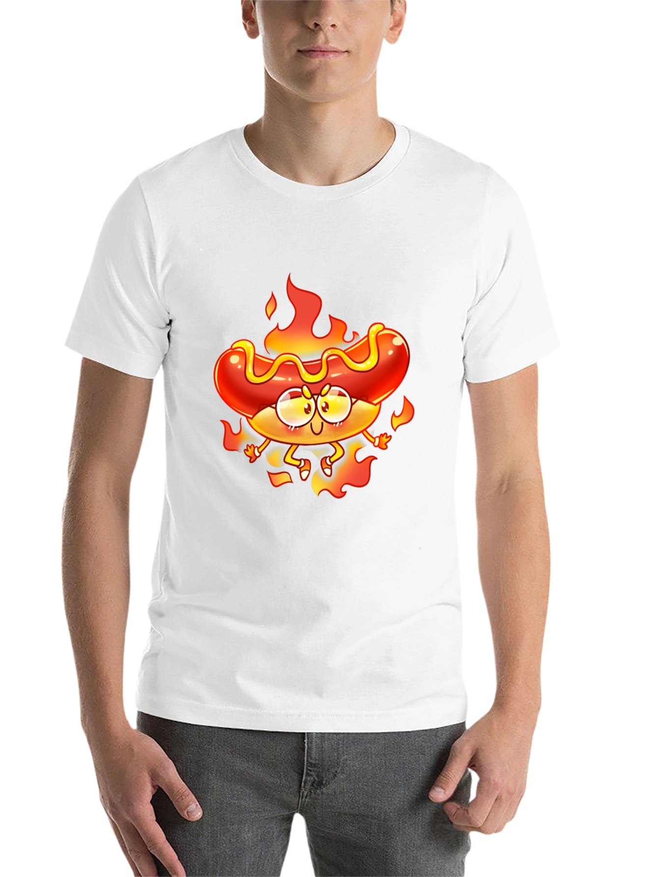 Black Flaming Hotdog Cartoon Graphic T-Shirt view 14