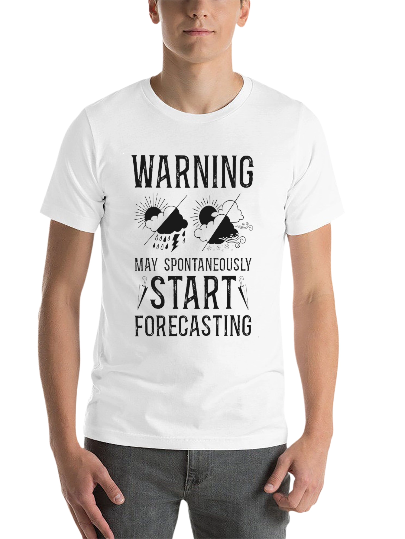 Black Warning: May Spontaneously Start Forecasting T-Shirt view 14