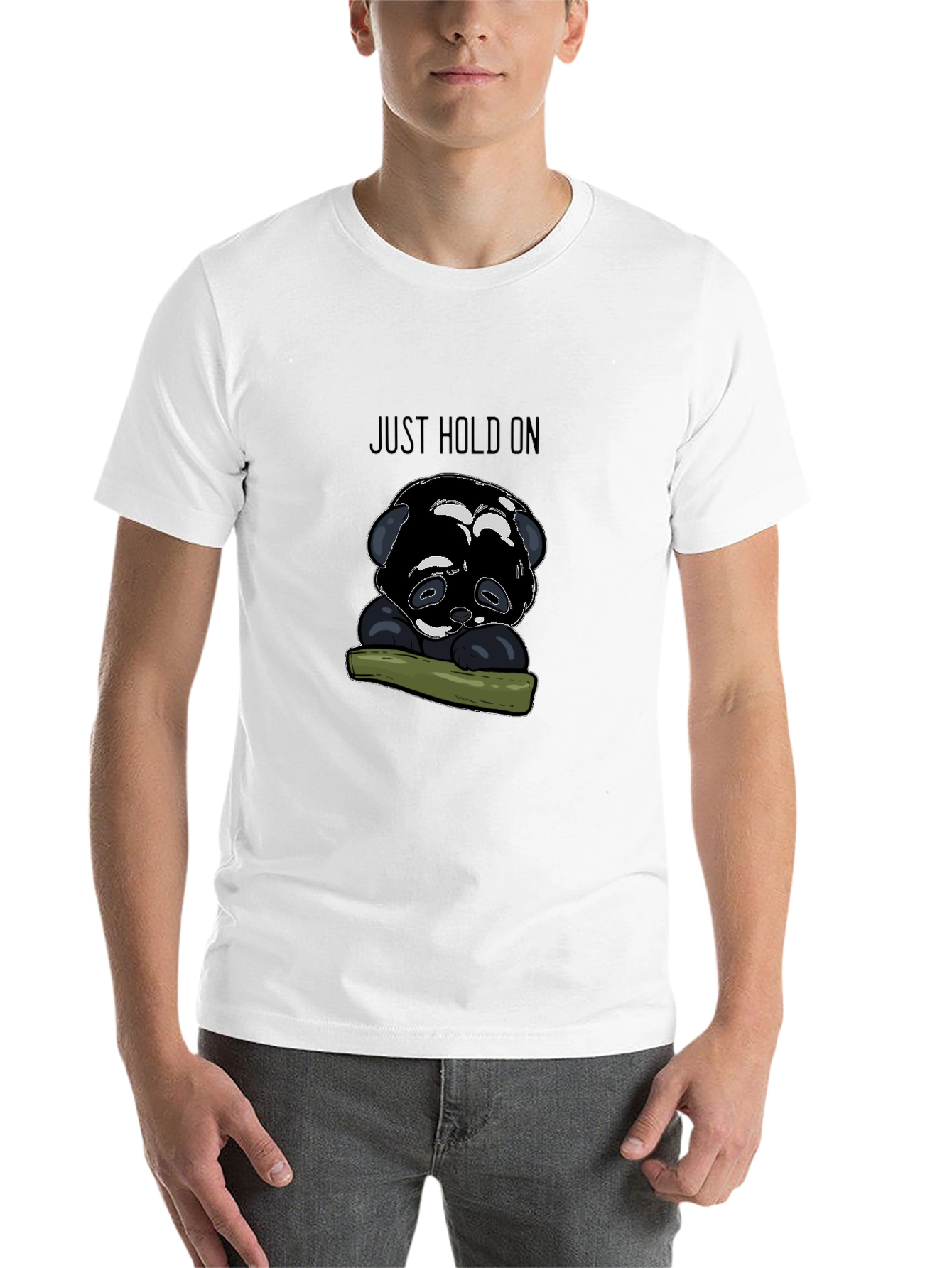 Black Just Hold On Panda T-Shirt - Comfort Fit view 14
