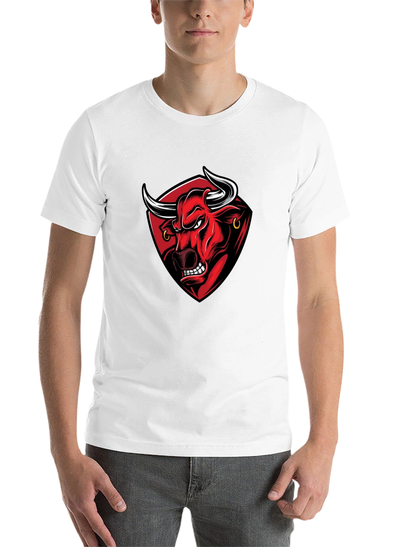 Black Men's Black Graphic Tee - Angry Bull Design view 14
