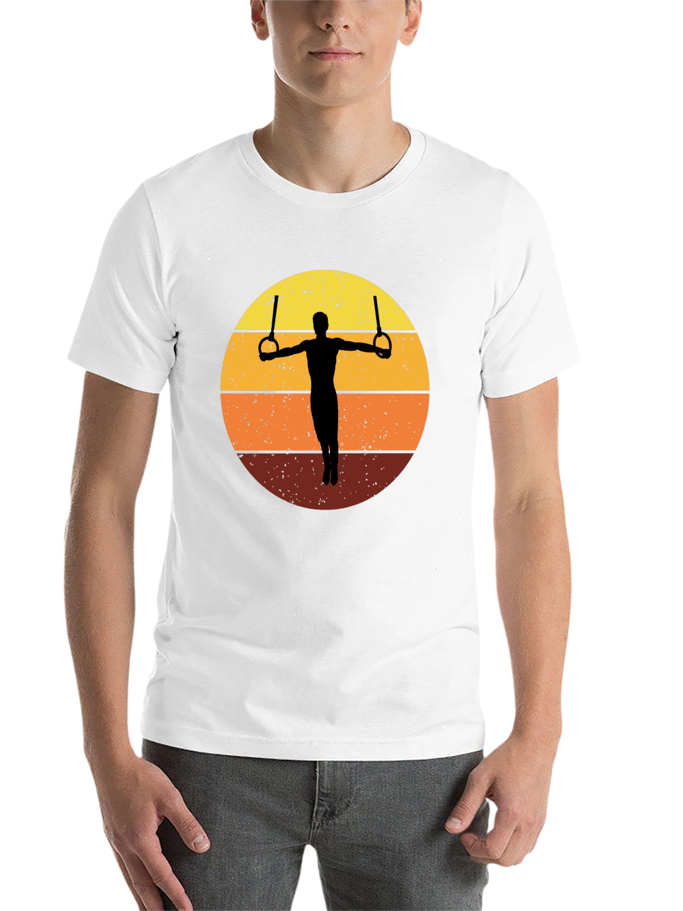 Black Gymnastics Rings T-Shirt Retro Sunset Graphic Tee view 14