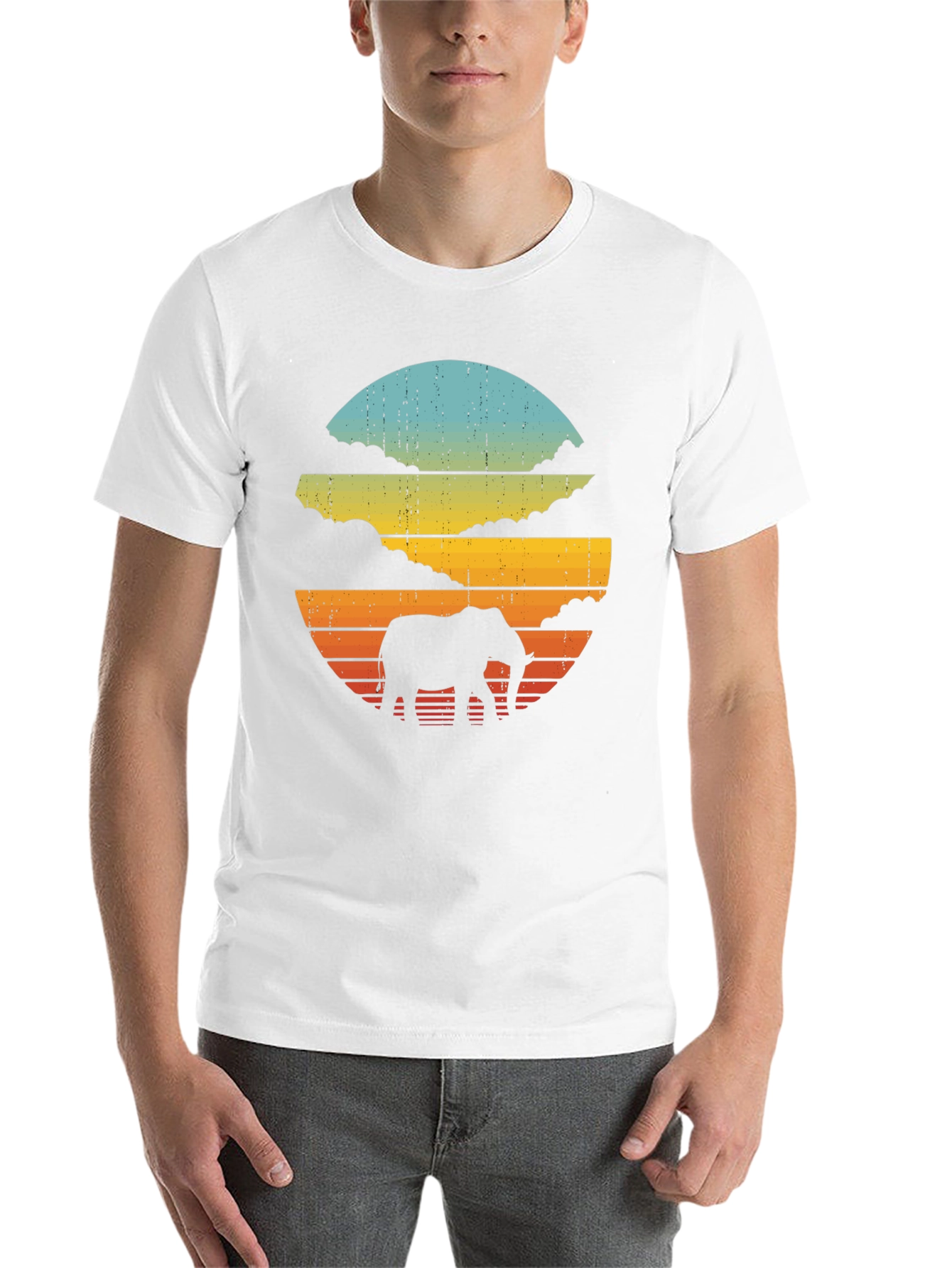 Black Retro Elephant Sunset Black T-Shirt view 14