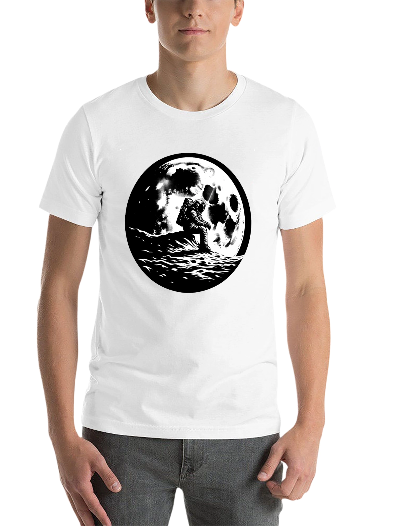 Black Astronaut Moon Graphic T-Shirt - Black Cotton Tee view 14