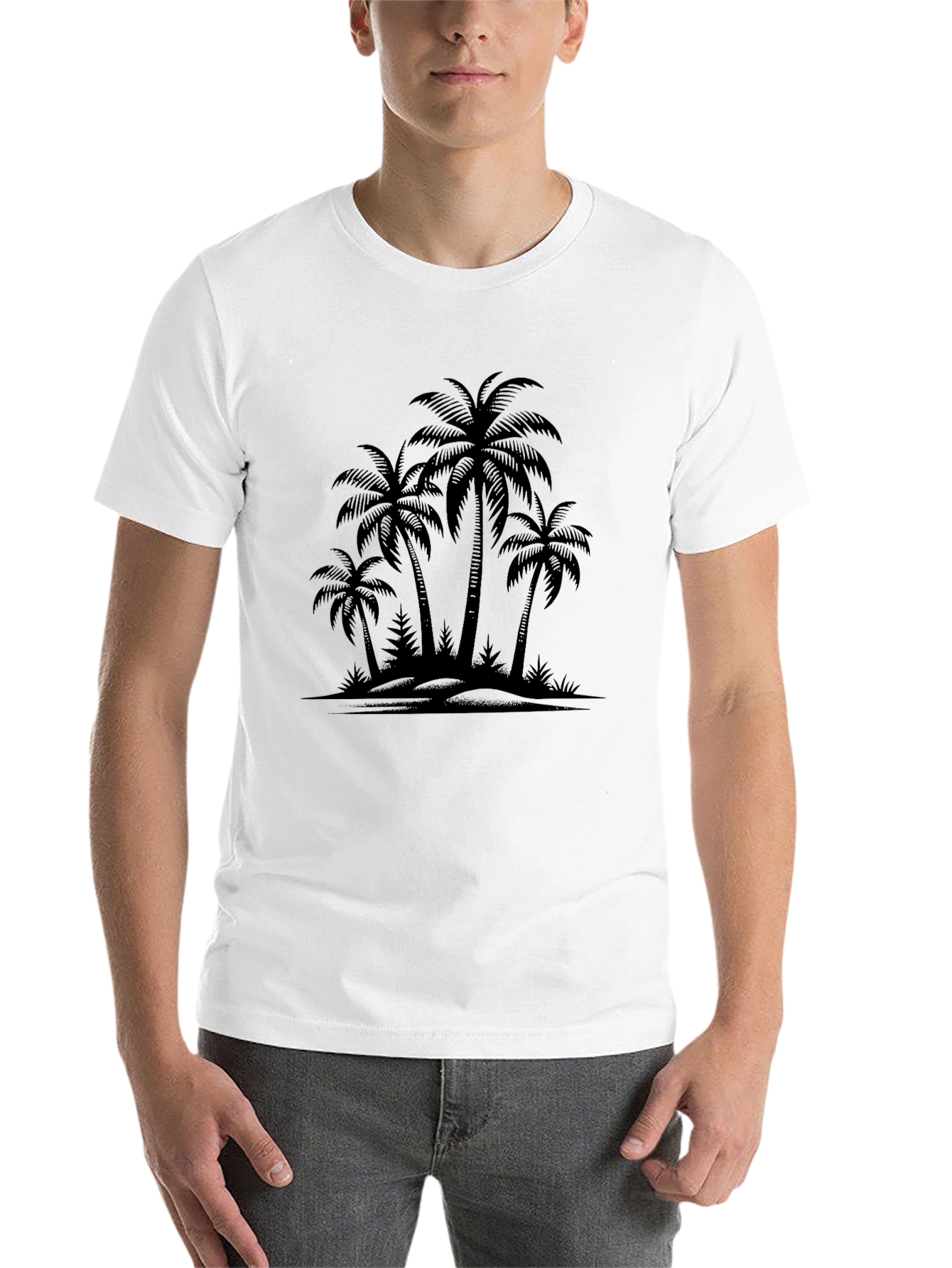 Black Palm Tree Silhouette Graphic Black T-Shirt view 14