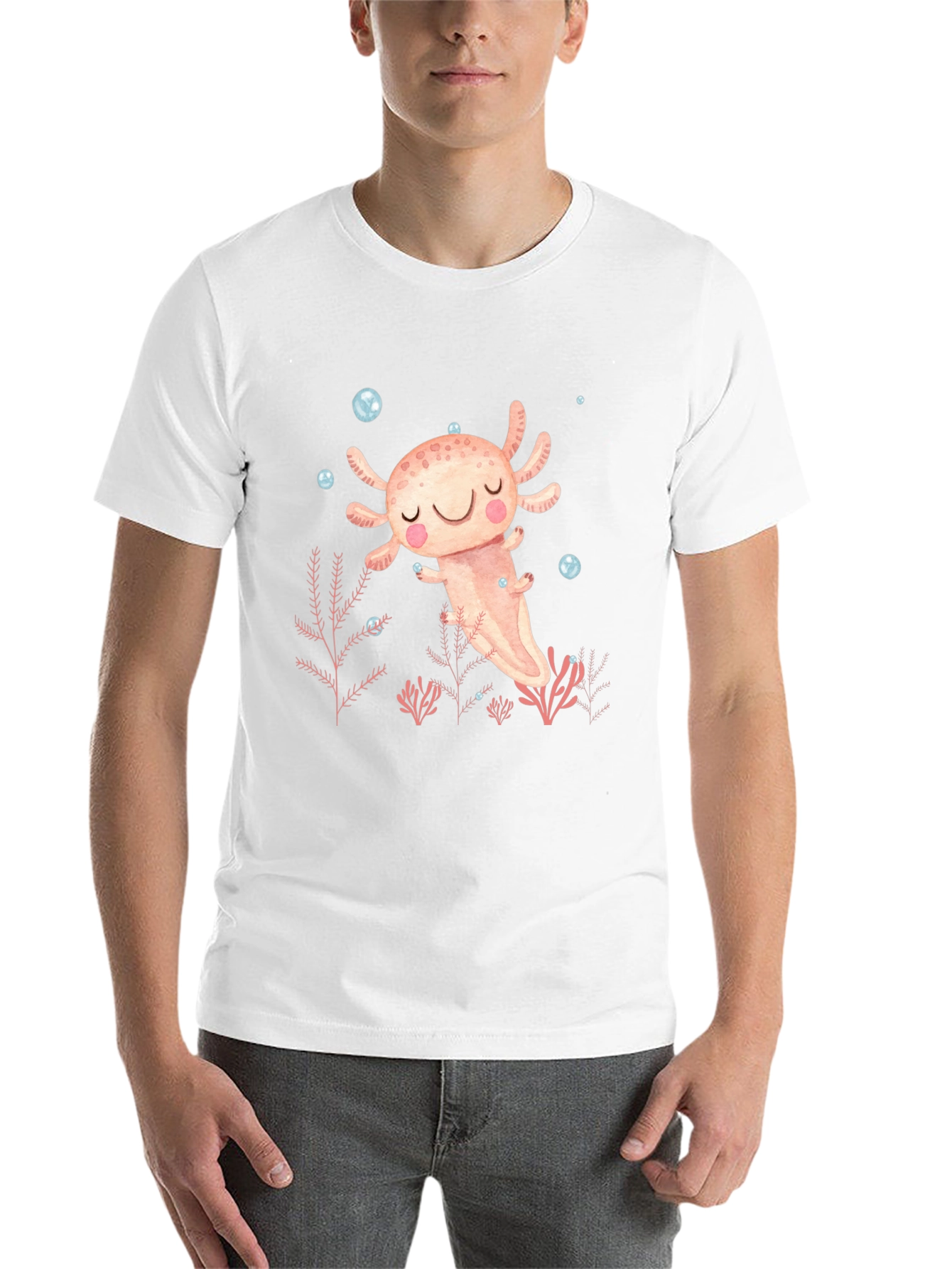 Black Axolotl Cute Kawaii Design Black T-Shirt view 14