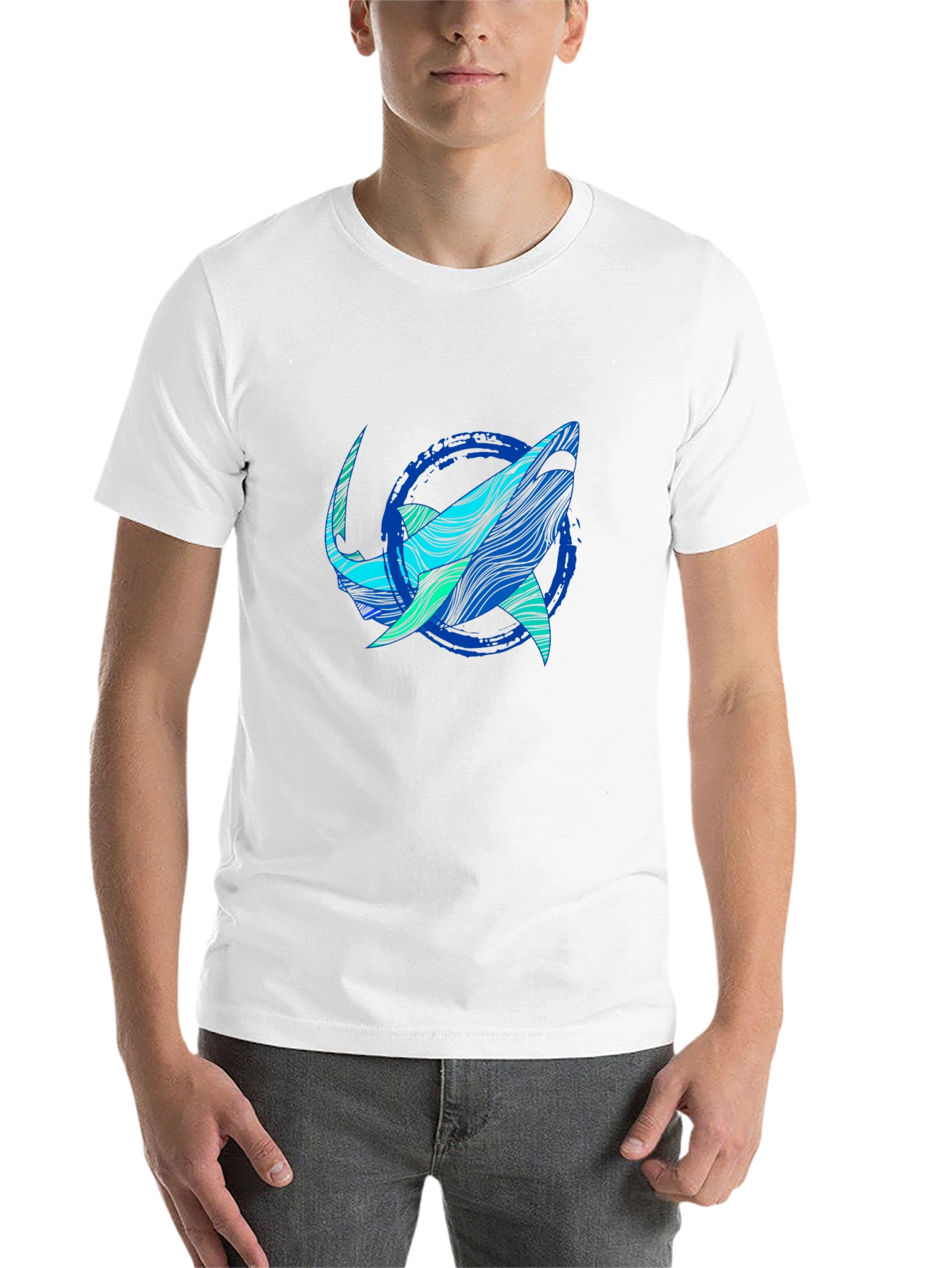 Black Shark Graphic Print Tee - Stylish Blue Wave Design view 14