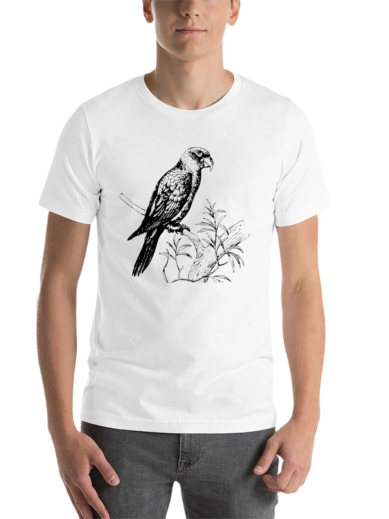 Black Men's Black T-Shirt with Parrot Print view 14