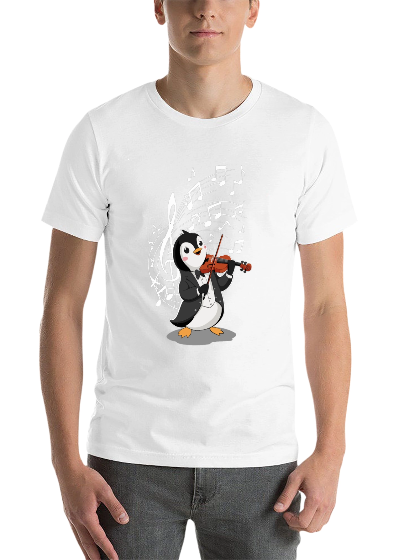 Black Penguin Violinist Graphic T-Shirt - Music Lover Tee view 14