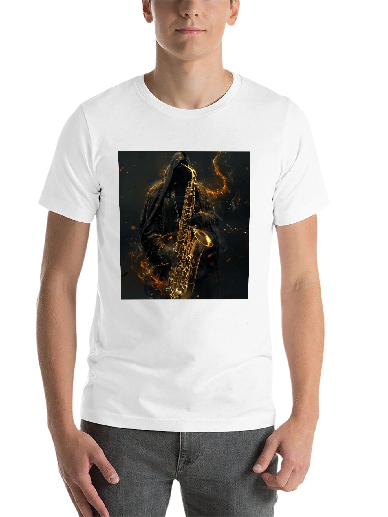 Black Saxophone Reaper Graphic Black T-Shirt view 14