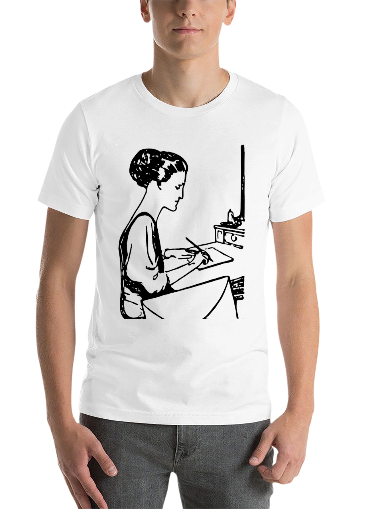 Black Woman Writing Black T-Shirt view 14