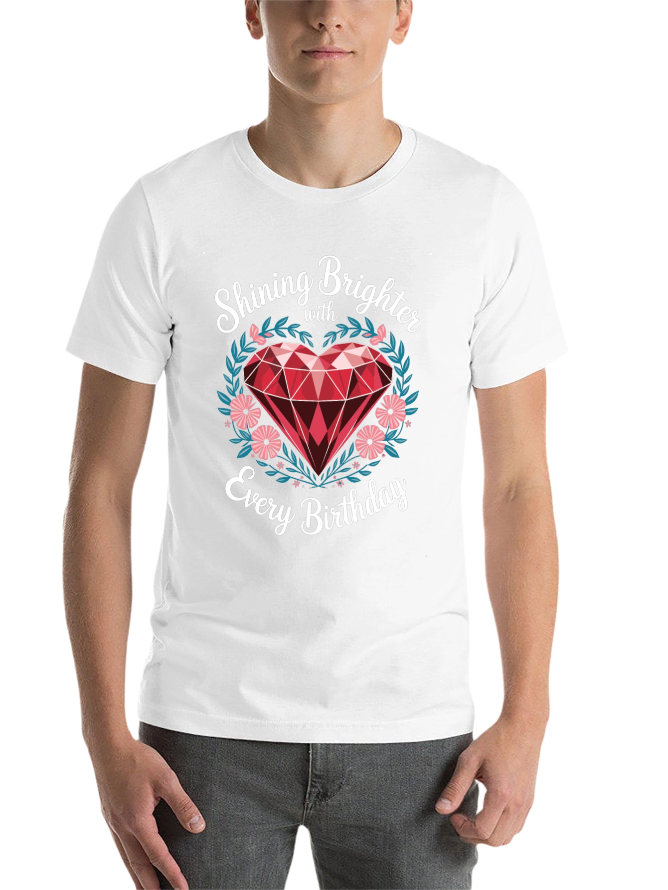 Black Shining Brighter Birthday T-Shirt - Heart Gem Design view 14