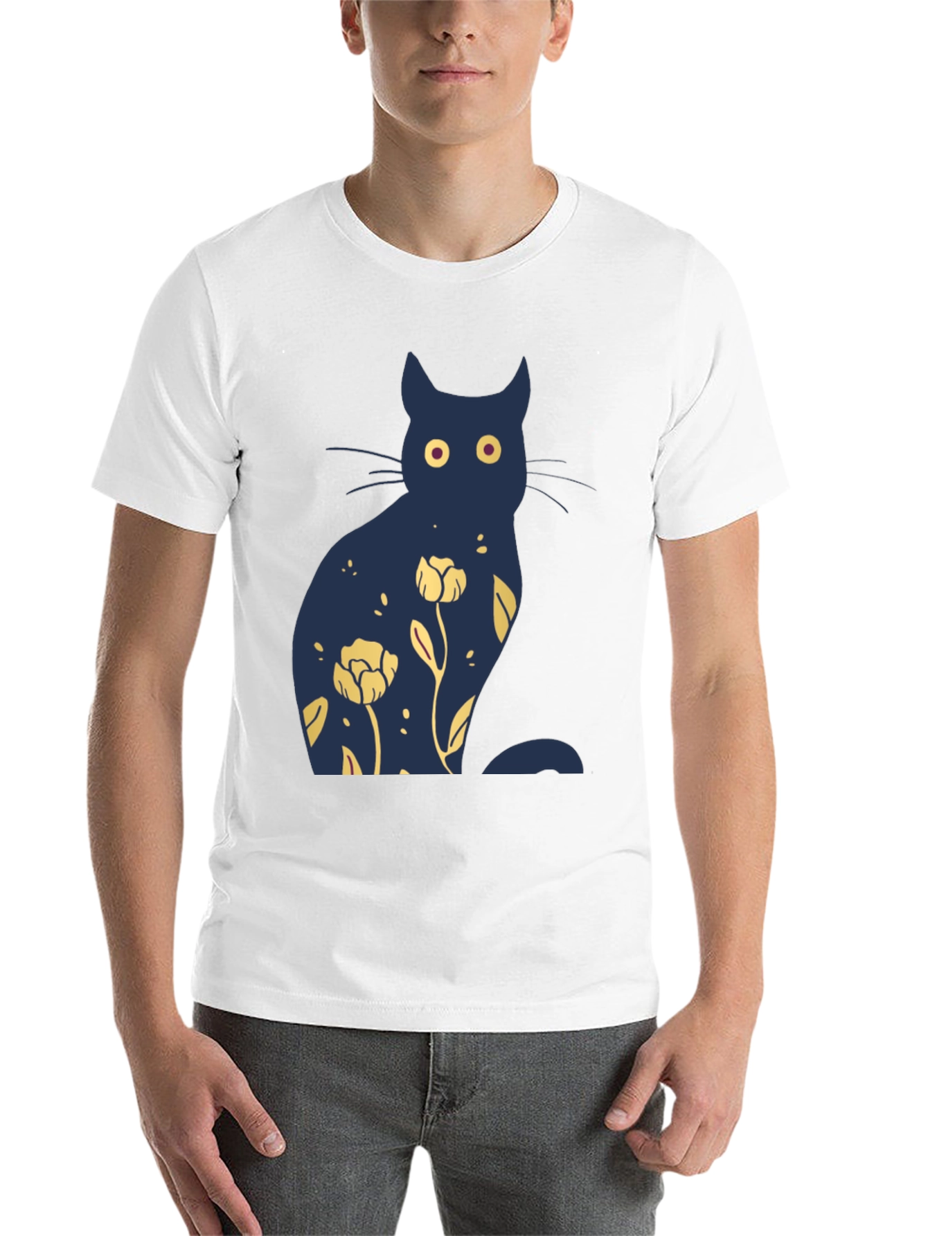 Black Floral Cat Graphic Tee - Unique Design view 14
