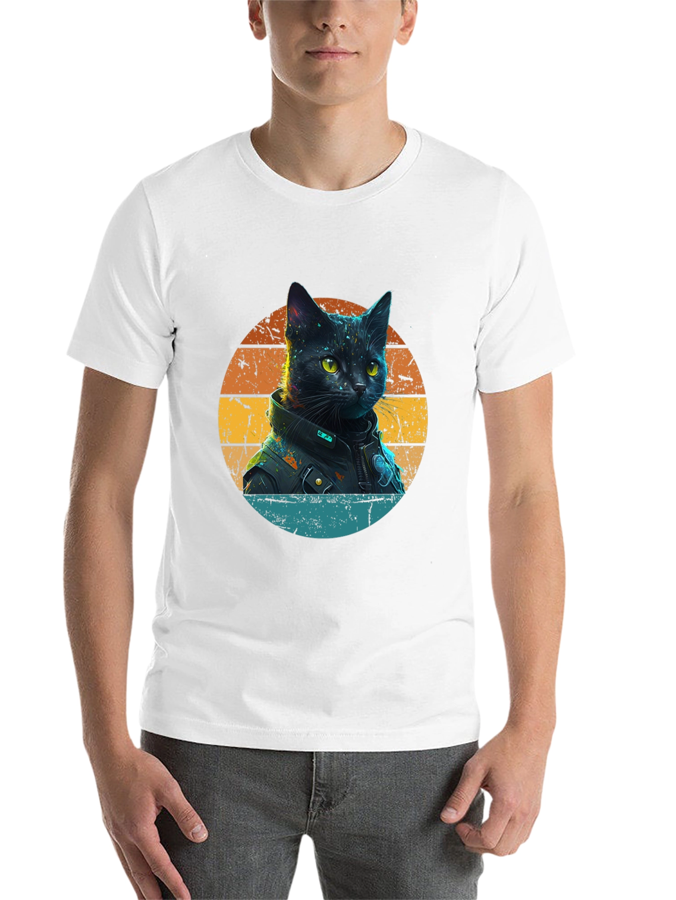 Black Cool Cat in Jacket T-Shirt view 14