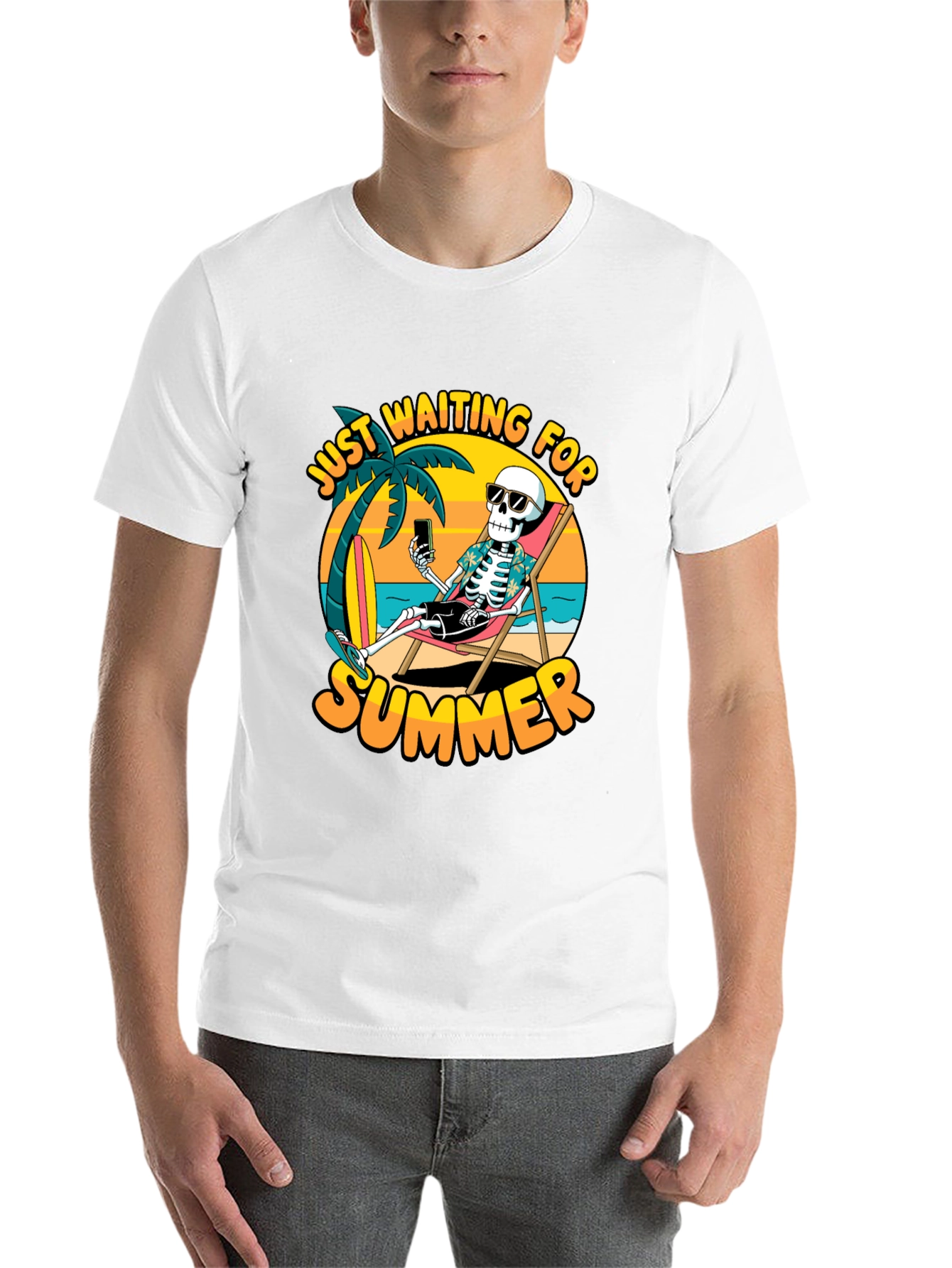 Black Just Waiting For Summer T-Shirt - Skeleton Beach Design view 14