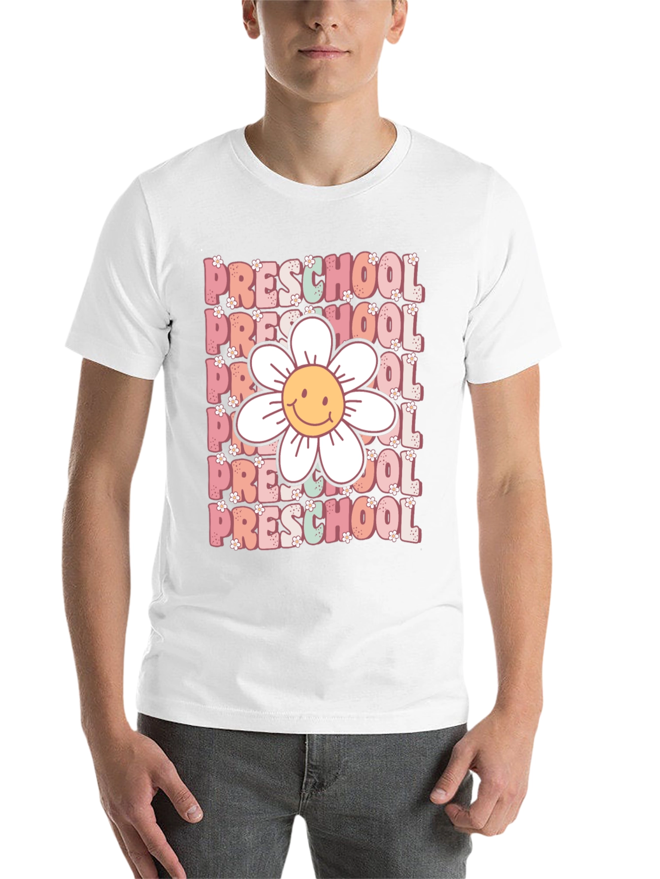 Black Preschool Teacher T-Shirt - Floral Graphic view 14
