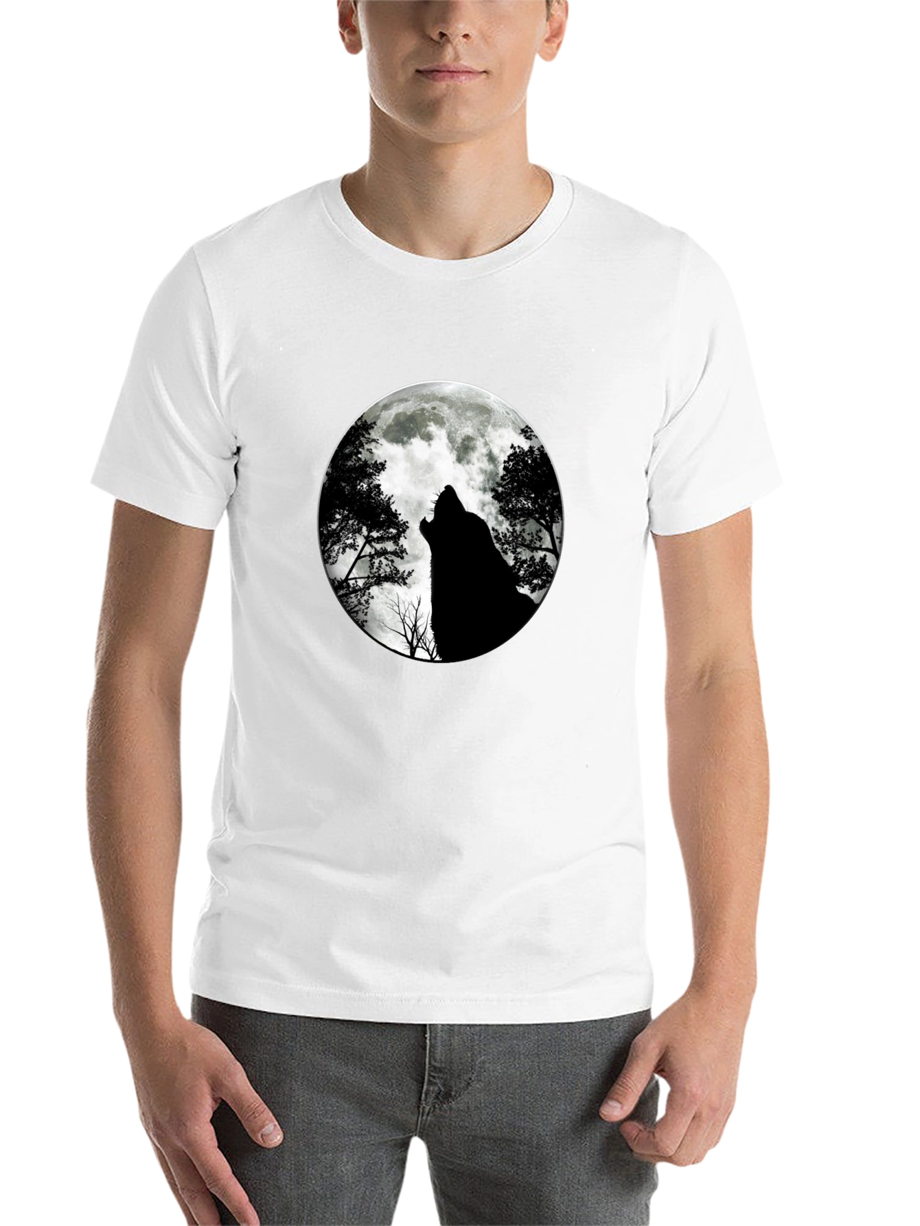 Black Wolf Moon Graphic Tee - Black Cotton T-Shirt view 14