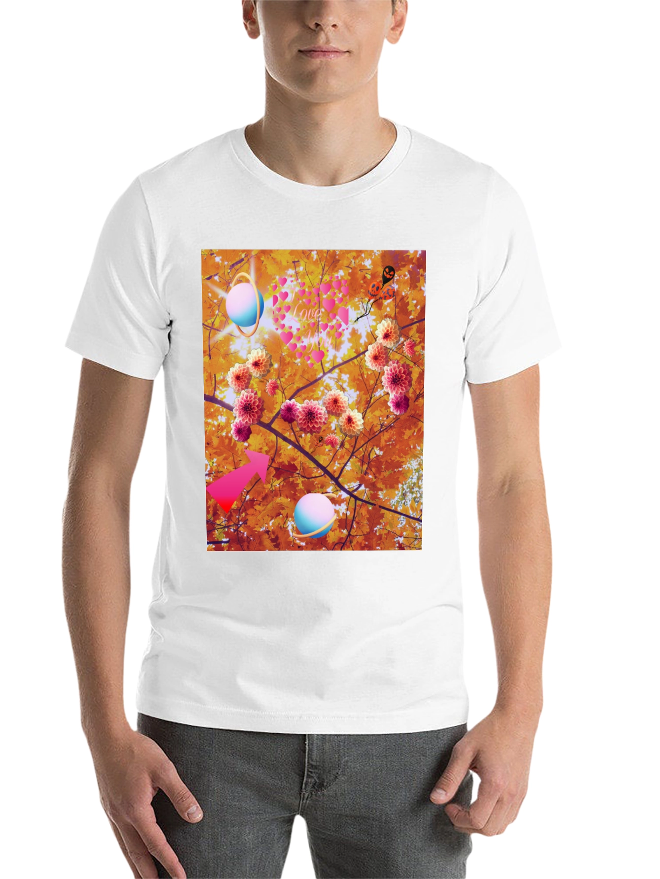 Black Artistic Graphic Tee: Floral Galaxy Love view 14