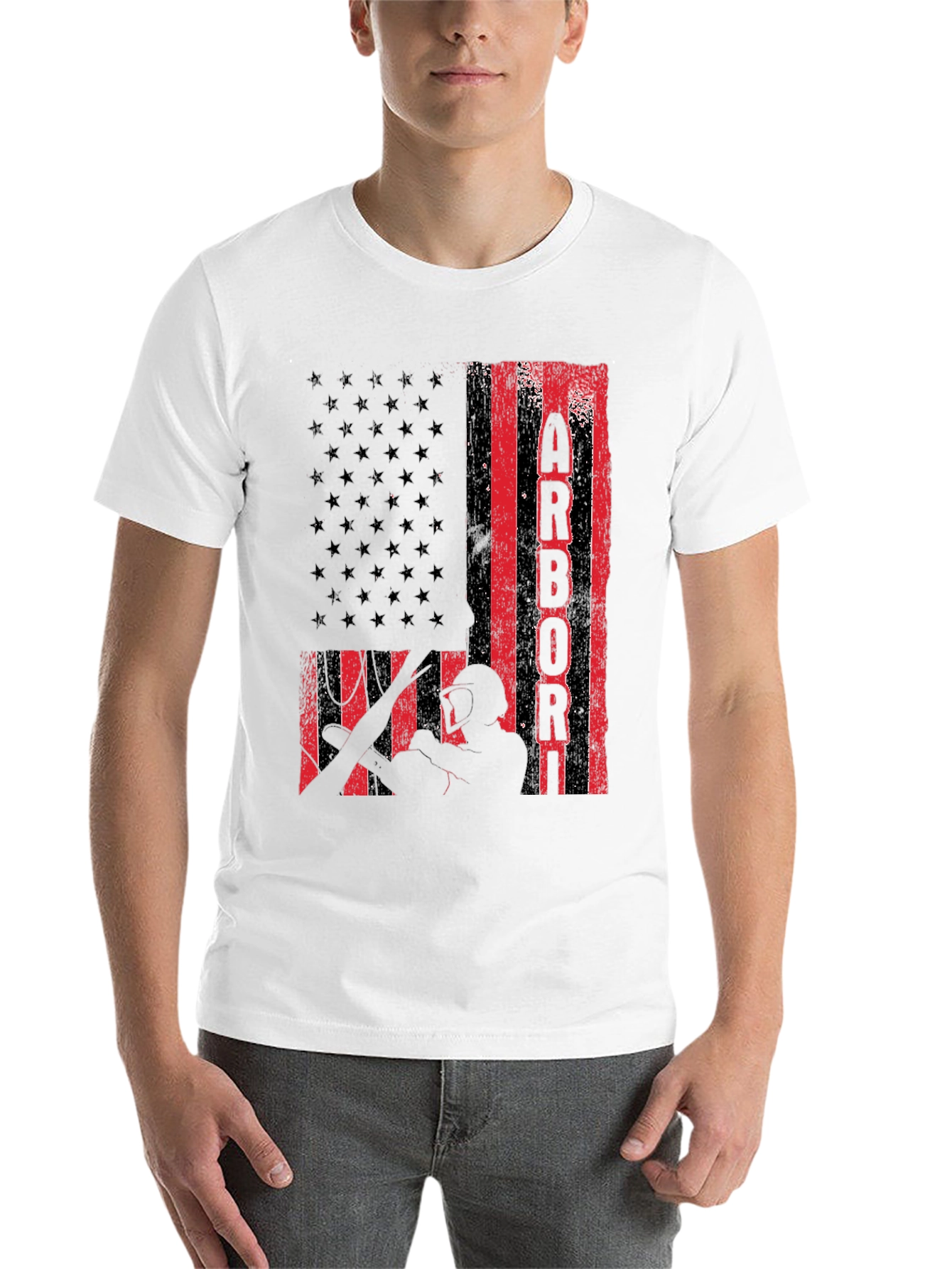 Black American Arborist Flag T-Shirt view 14