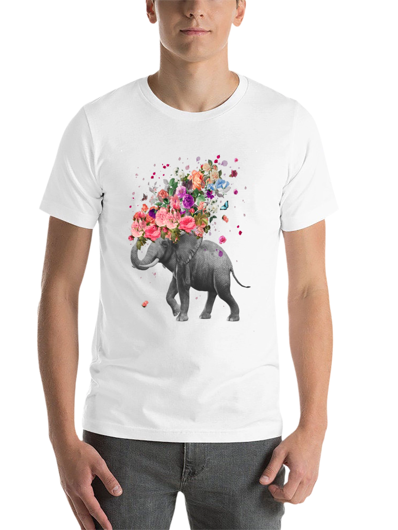 Black Floral Elephant T-Shirt - Unique Graphic Tee view 14