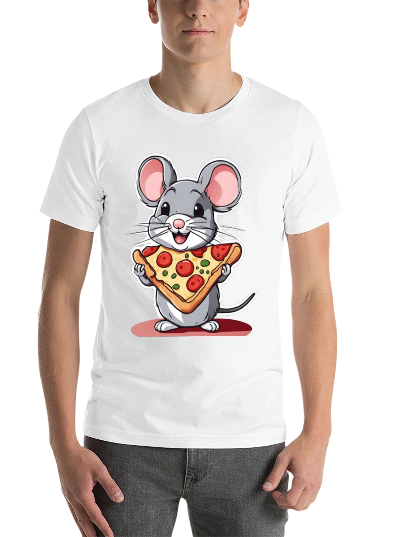 Black Cartoon Mouse Pizza Graphic Tee view 14