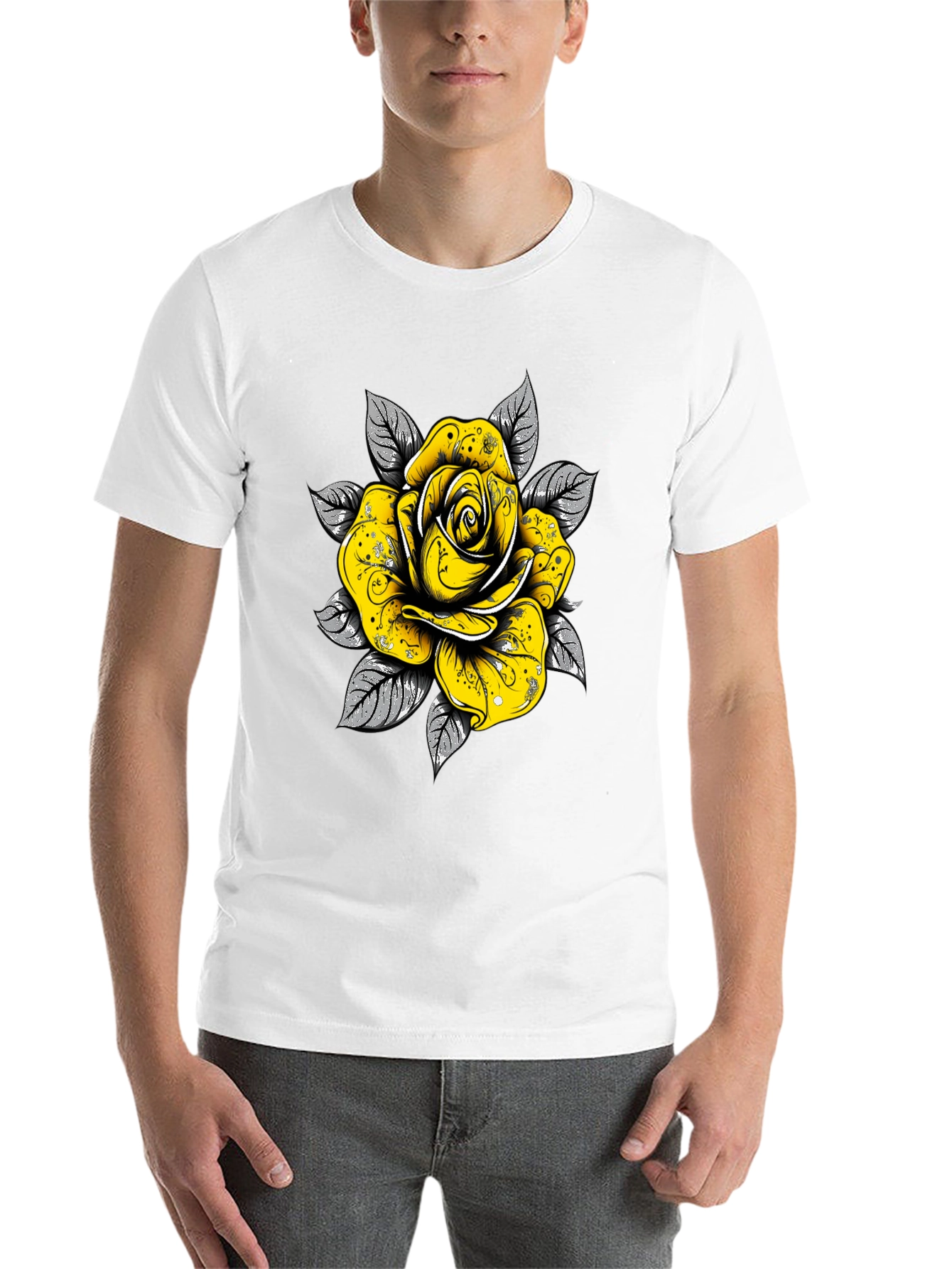 Black Rose Graphic Tee - Sleek Black Cotton T-Shirt view 14