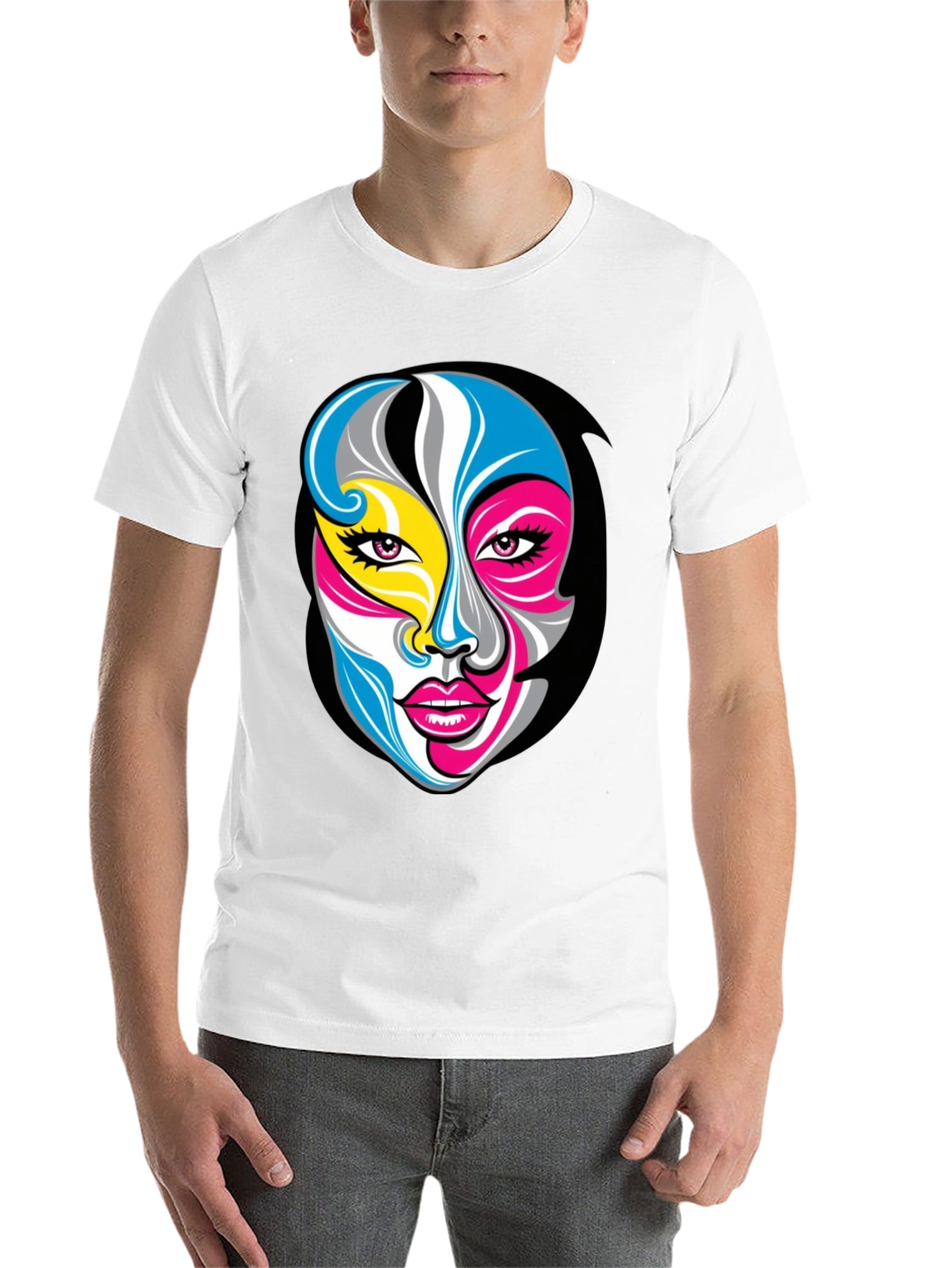 Black Abstract Face Graphic Tee - Unisex Black T-Shirt view 14
