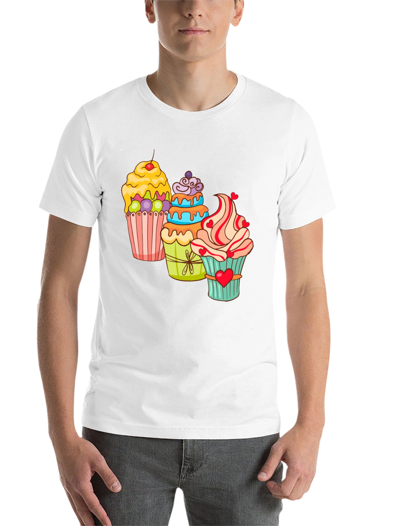 Black Cupcake T-Shirt Black Cotton Short Sleeve Dessert Lover view 14