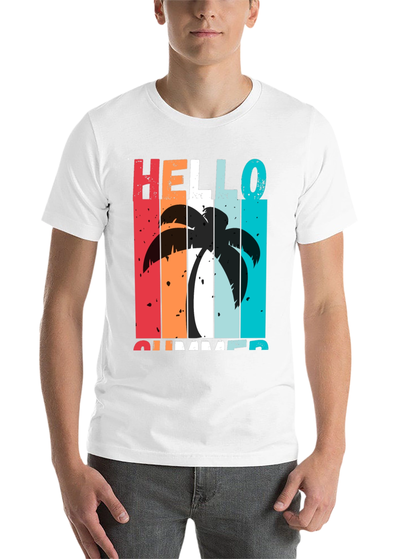Black Hello Summer Palm Tree Graphic Tee view 14