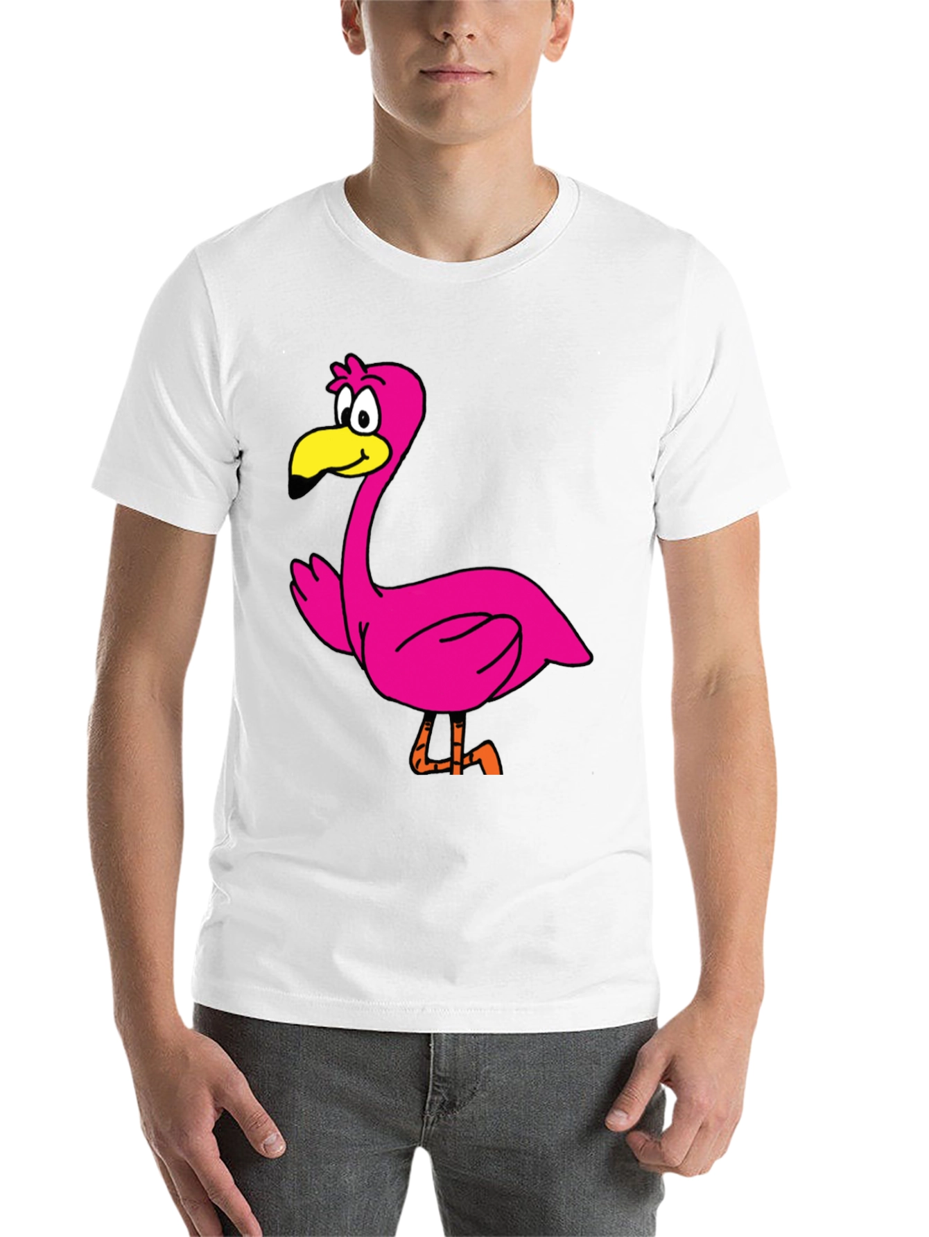 Black Cartoon Flamingo Graphic Tee - Black Unisex T-Shirt view 14