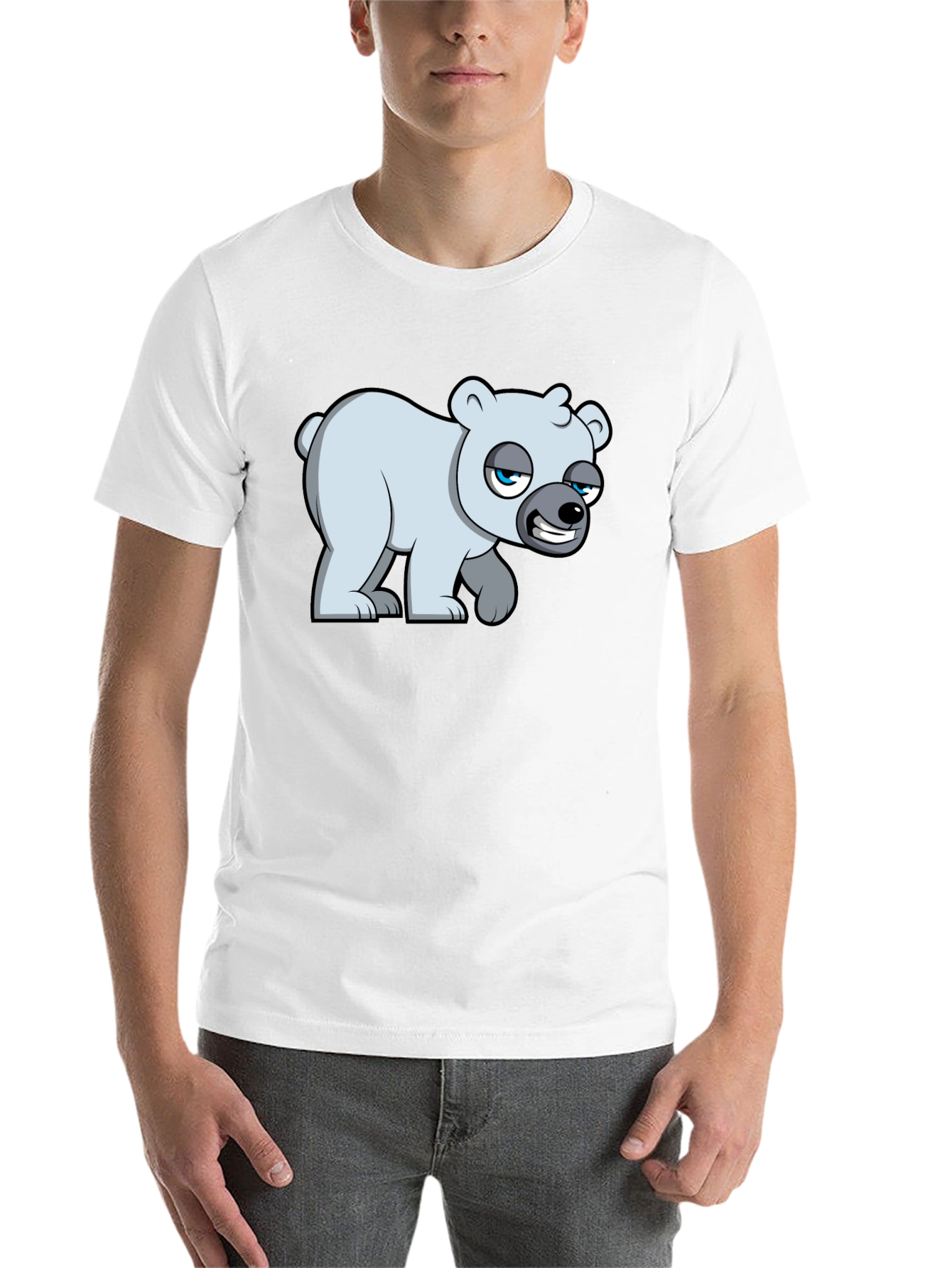 Black Cartoon Polar Bear Graphic T-Shirt - Black Cotton Blend view 14