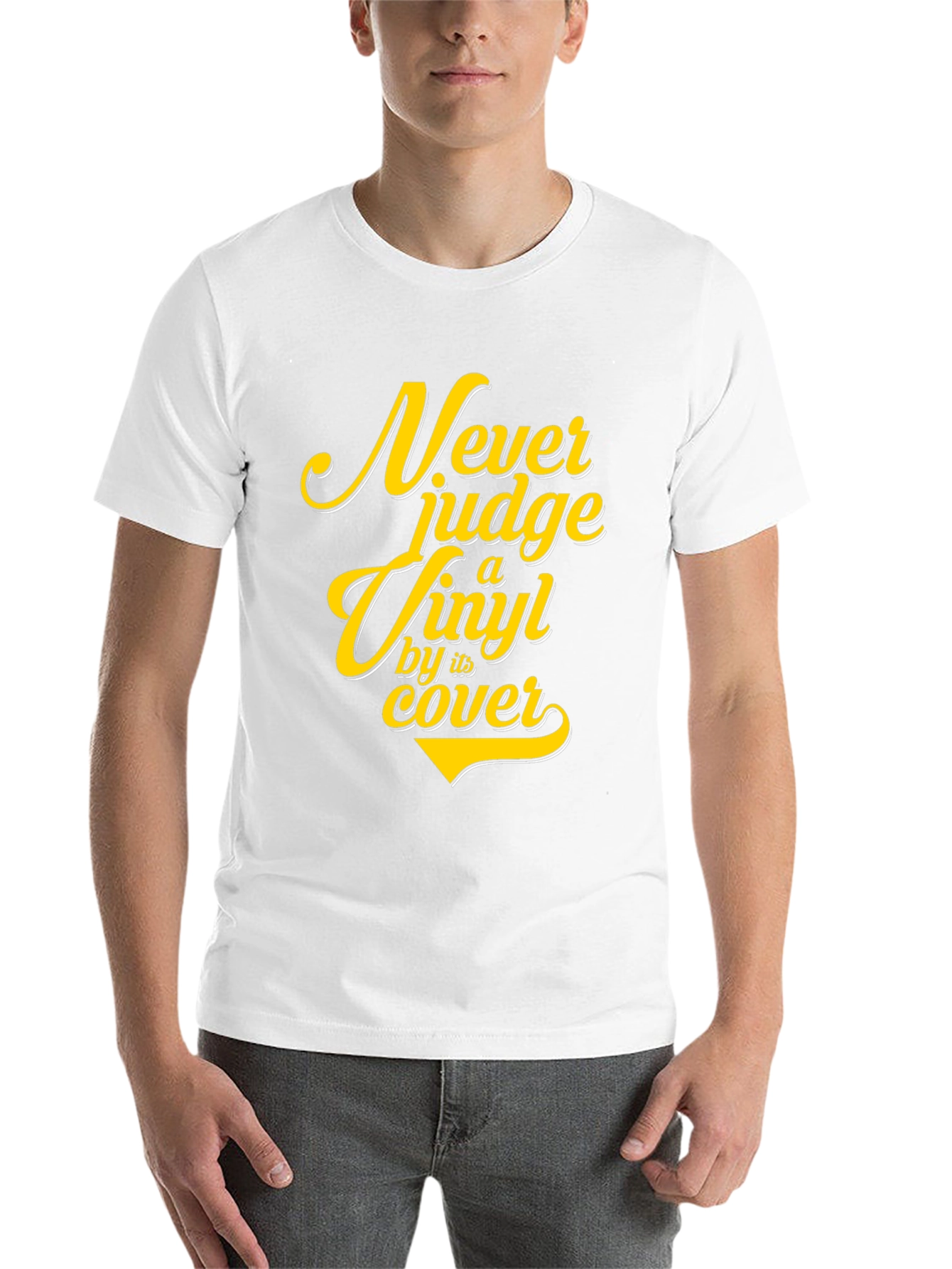 Black Vinyl Lover's Tee: Never Judge a Vinyl by its Cover T-Shirt view 14