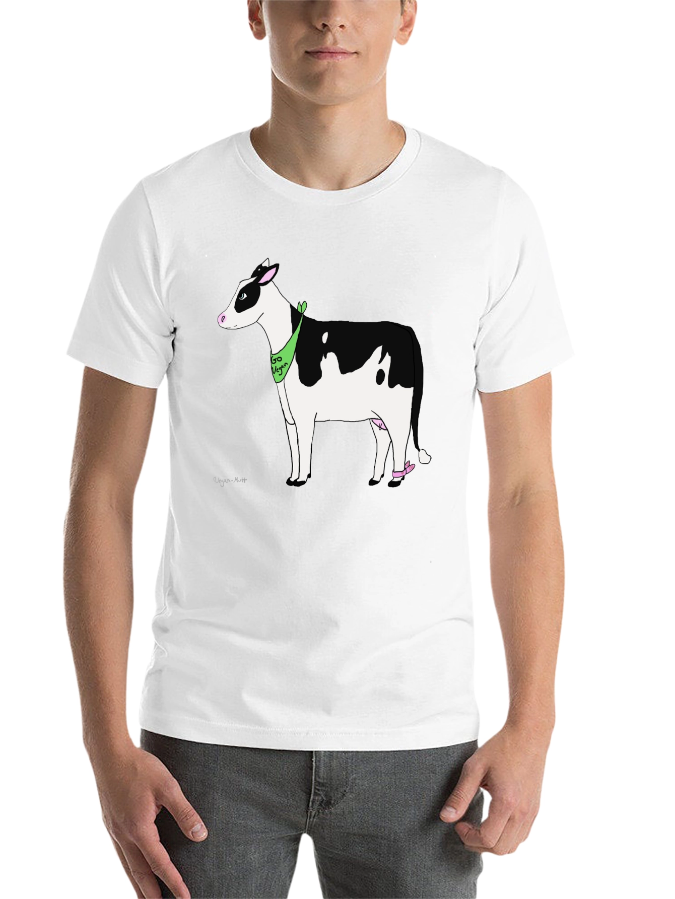 Black Vegan Cow Graphic T-Shirt - Black Cotton Tee view 14