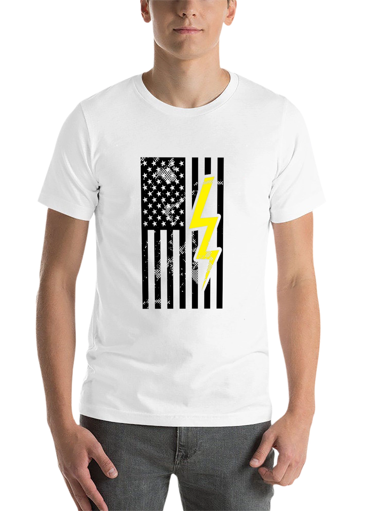 Black American Flag Lightning Bolt Graphic T-Shirt view 14
