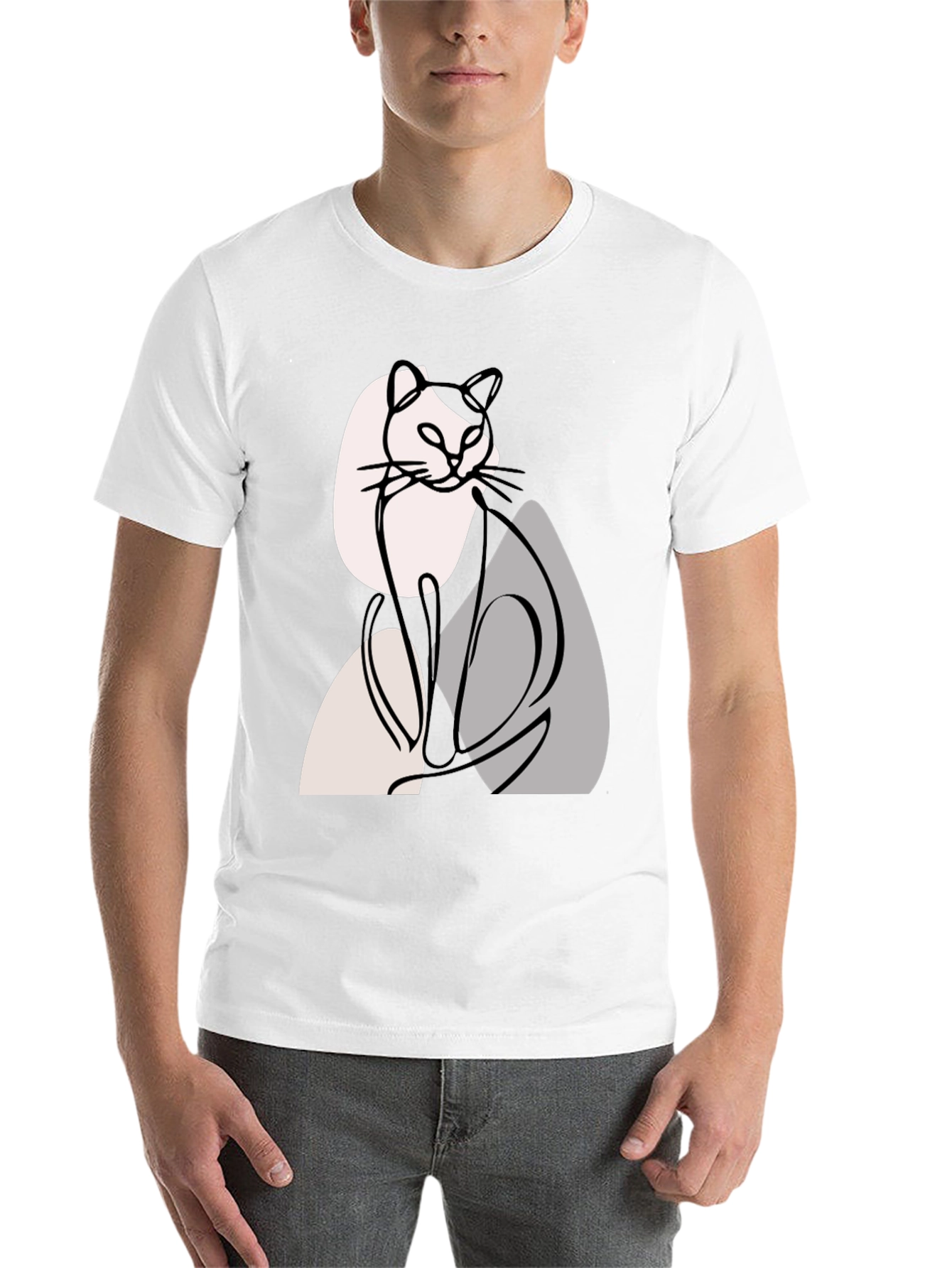 Black Abstract Cat Graphic Tee - Modern Line Art view 14