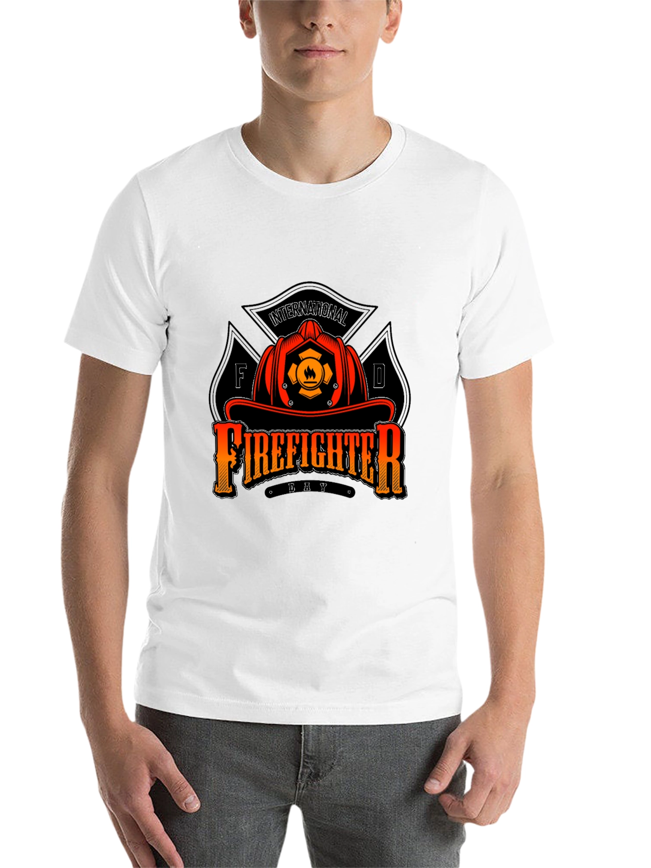 Black Firefighter Day T-Shirt - Black Crew Neck Tee view 14