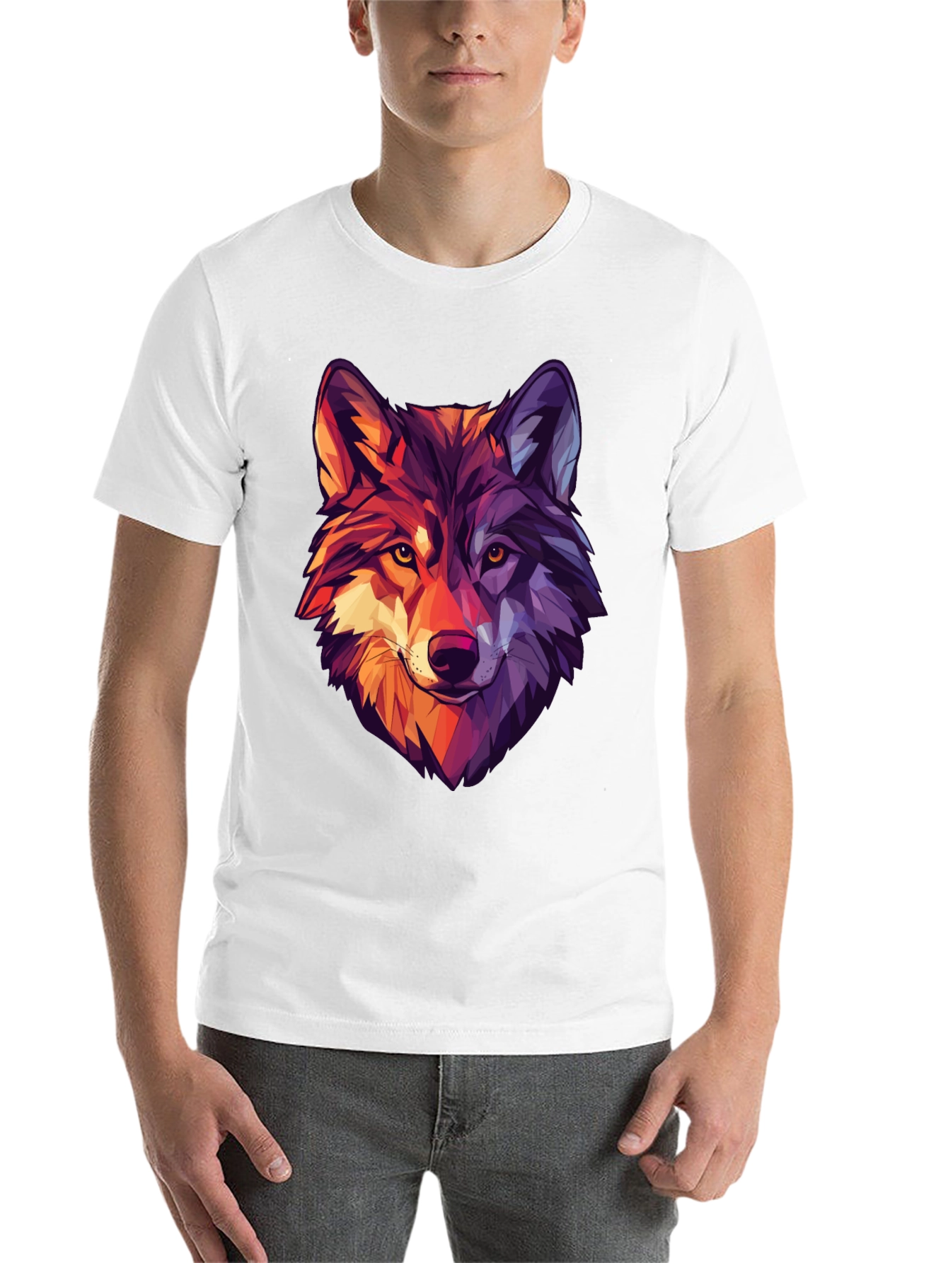 Black Geometric Wolf Graphic Print Black T-Shirt view 14
