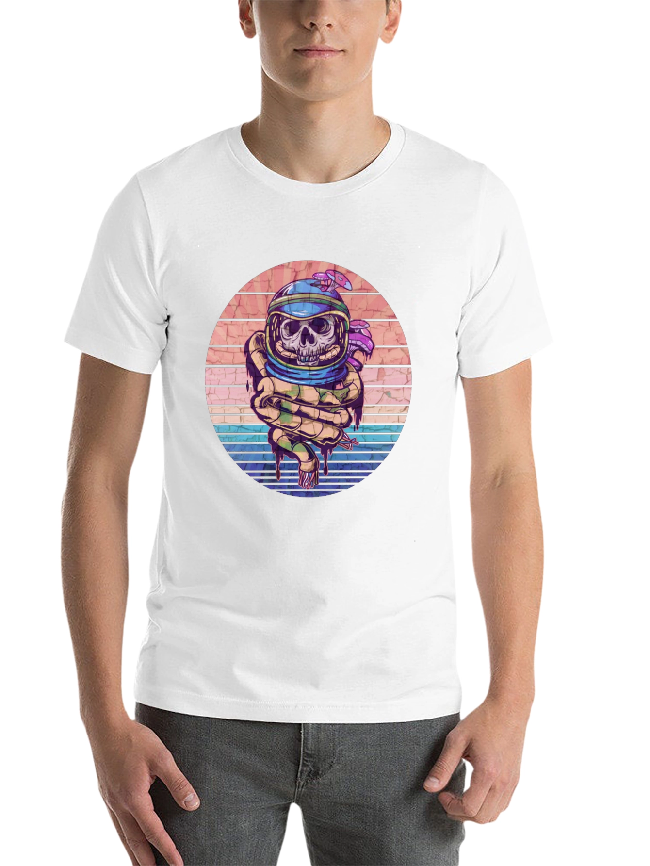 Black Retro Skull Astronaut Graphic Tee view 14