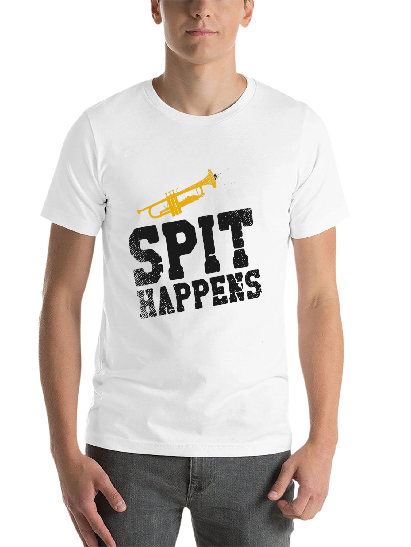 Black Spit Happens Trumpet T-Shirt - Musician Gift view 14